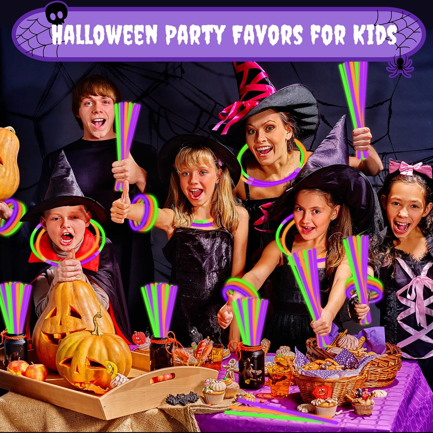 Wondrus Bulk Mardi Gras Glow Sticks 300 Pcs - Green Orange Purple with Connectors