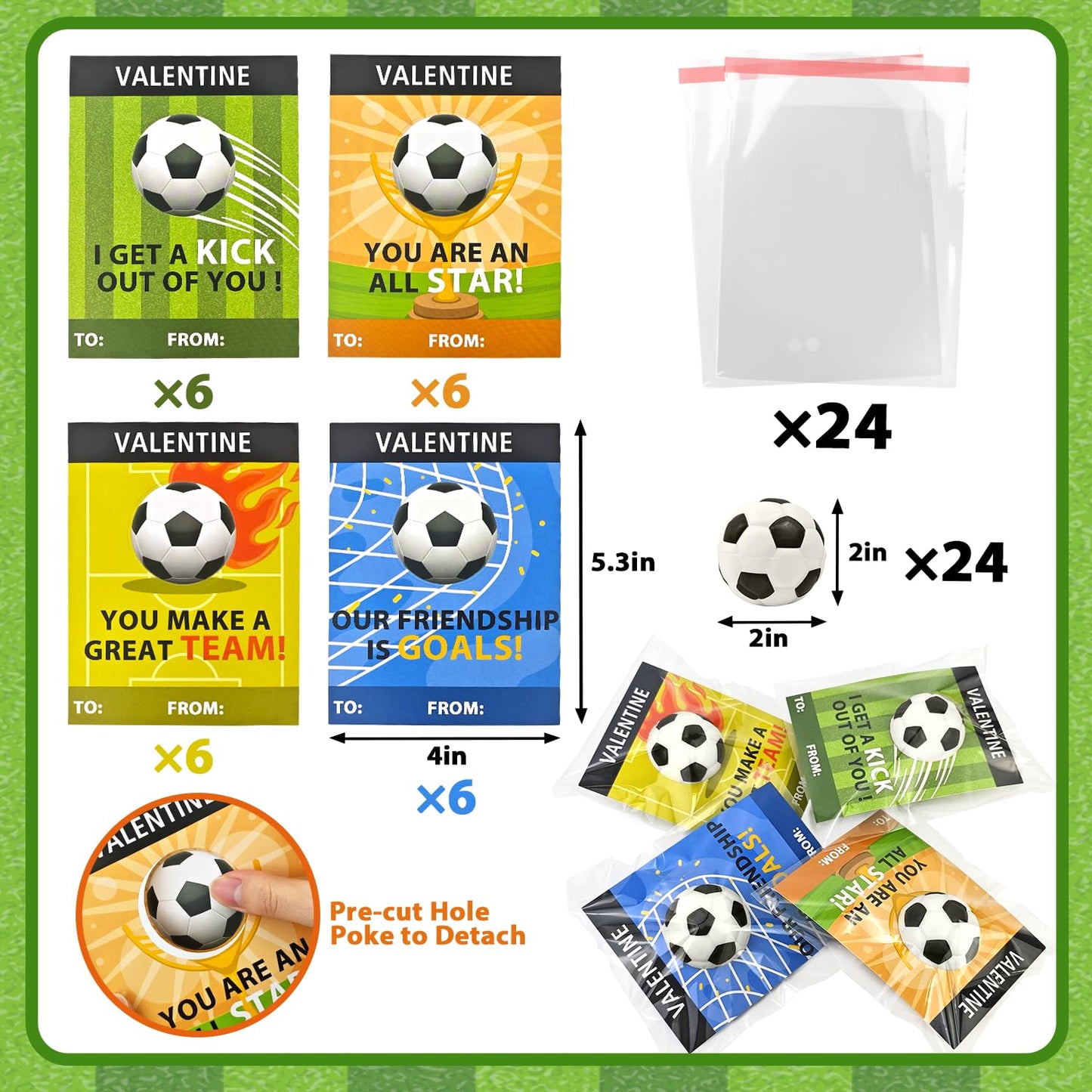 Wondrus Soccer Valentines Cards & 24 Mini Foam Soccer Toys for Kids