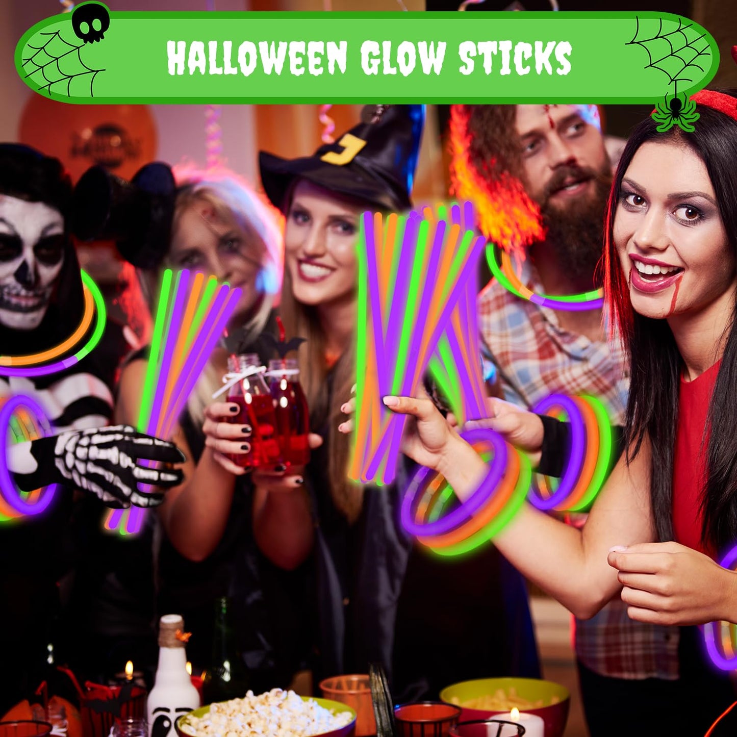 Wondrus Bulk Mardi Gras Glow Sticks 300 Pcs - Green Orange Purple with Connectors