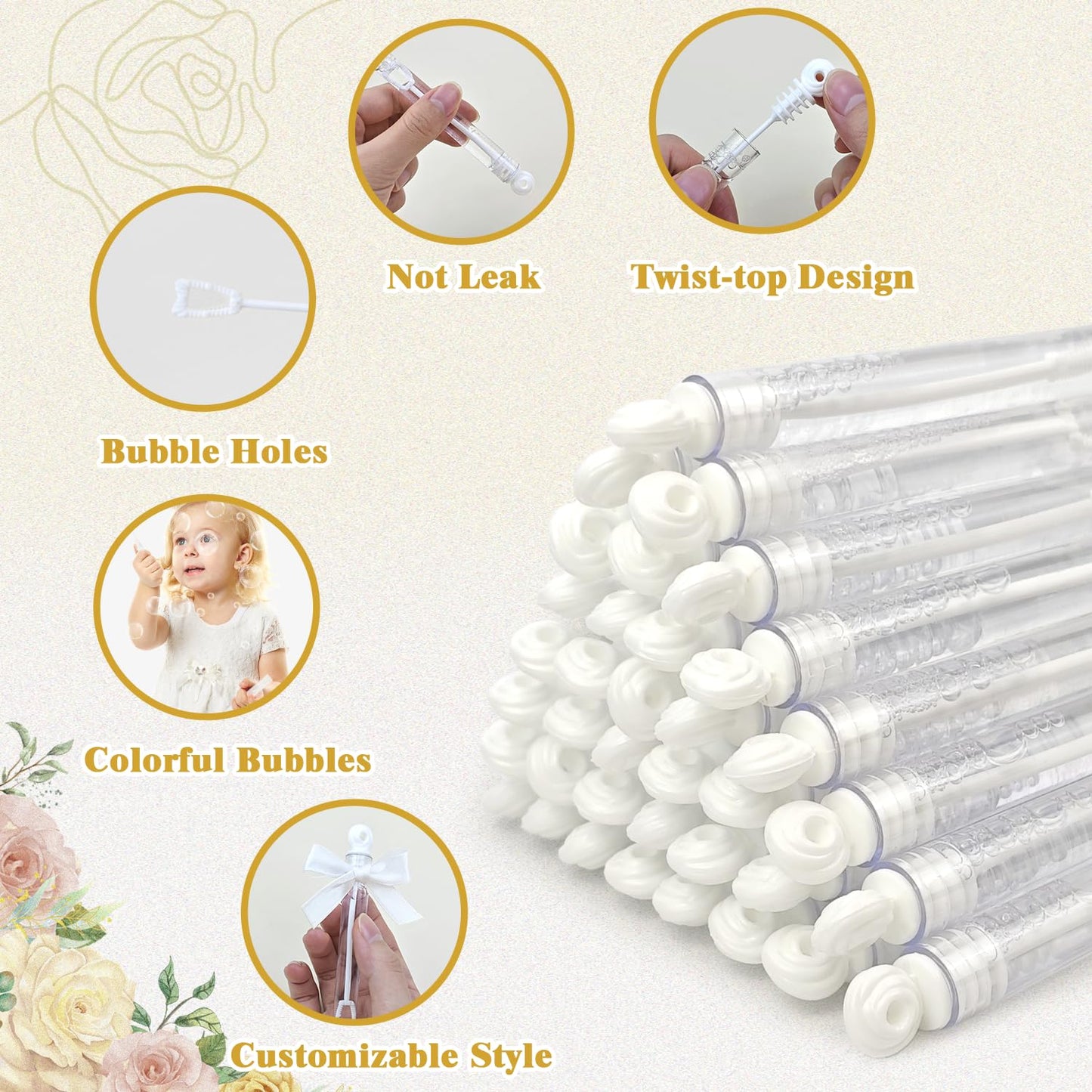 Wondrus 300 Count Mini Wedding Bubbles – Bulk Bubble Wands for Kids & Guests