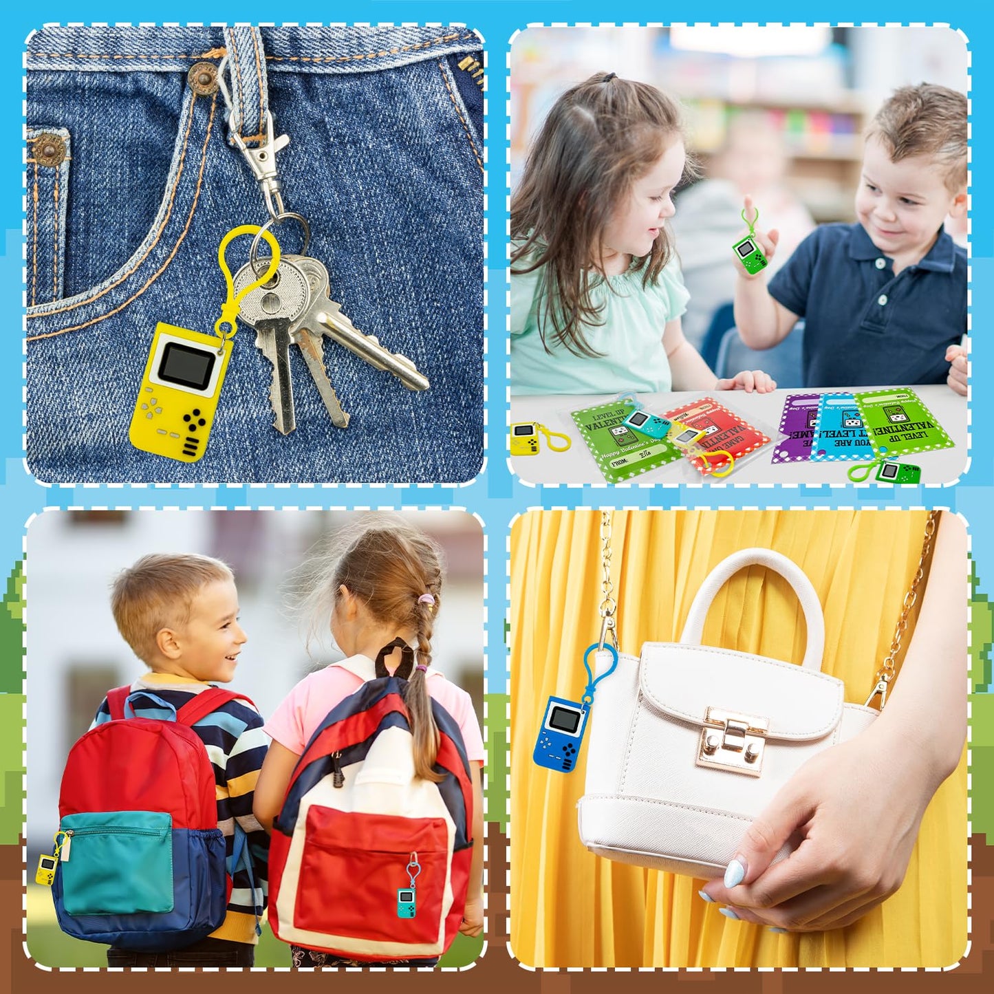 Wondrus Non-Candy Valentines Gifts for Class Kids – 24 Pack Video Game Keychains & Cards
