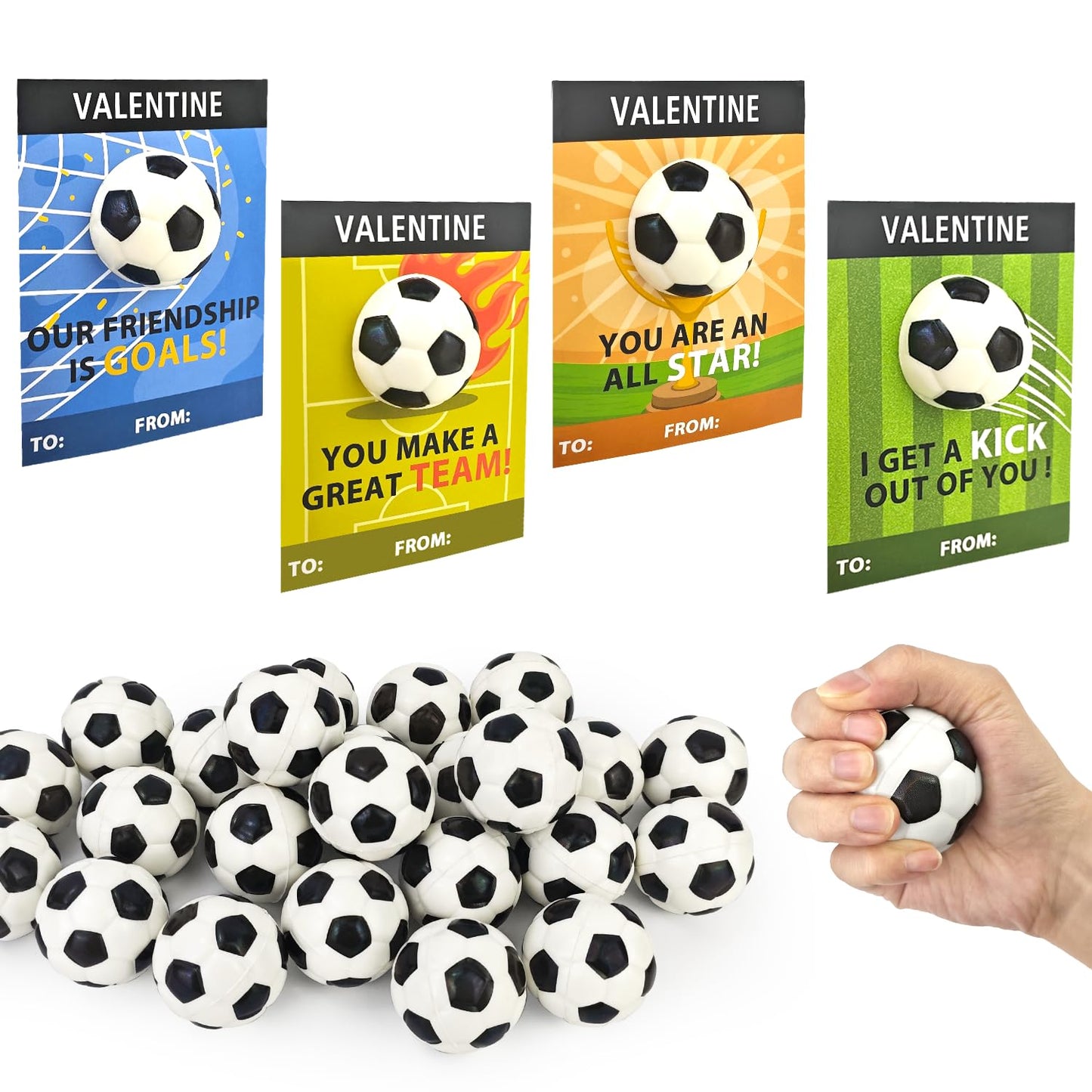 Wondrus Soccer Valentines Cards & 24 Mini Foam Soccer Toys for Kids