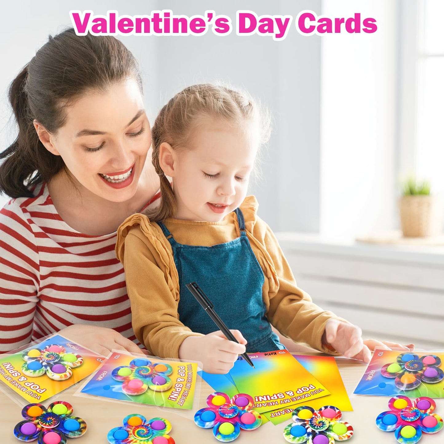 Wondrus Valentines Day Gifts - 24-Pack Fidget Spinners & Classroom Exchange Cards