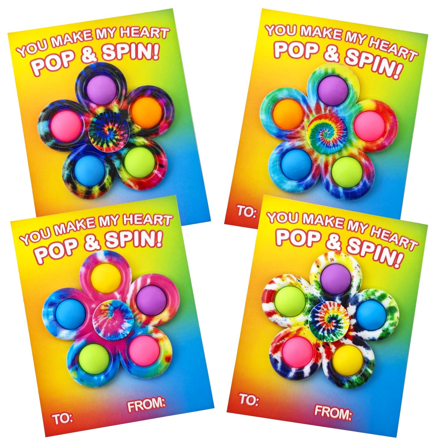 Wondrus Valentines Day Gifts - 24-Pack Fidget Spinners & Classroom Exchange Cards