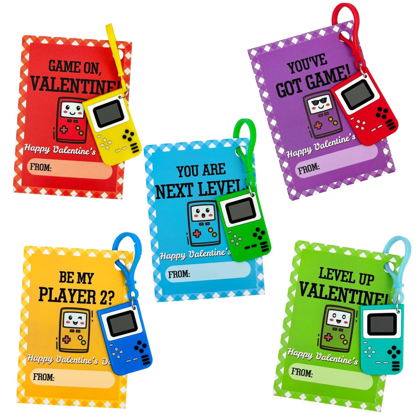 Wondrus Non-Candy Valentines Gifts for Class Kids – 24 Pack Video Game Keychains & Cards