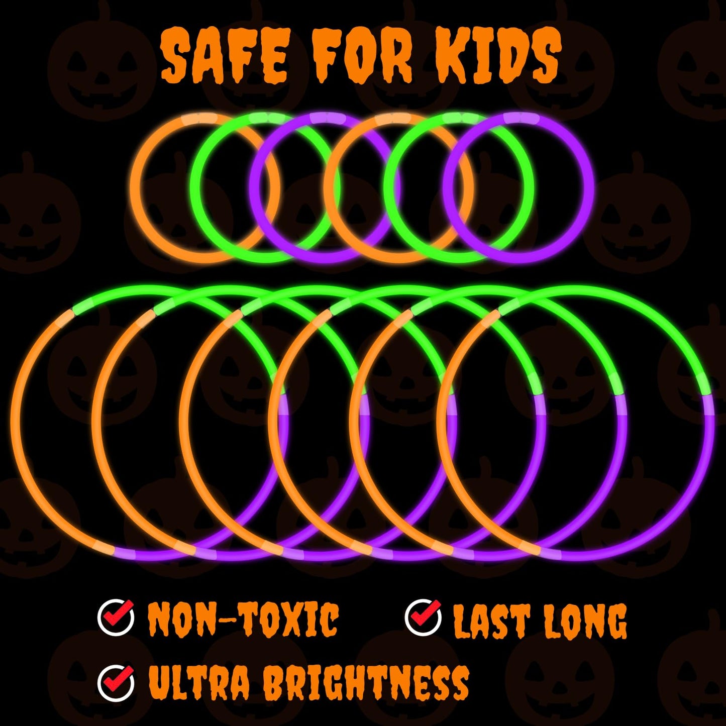 Wondrus Bulk Mardi Gras Glow Sticks 300 Pcs - Green Orange Purple with Connectors