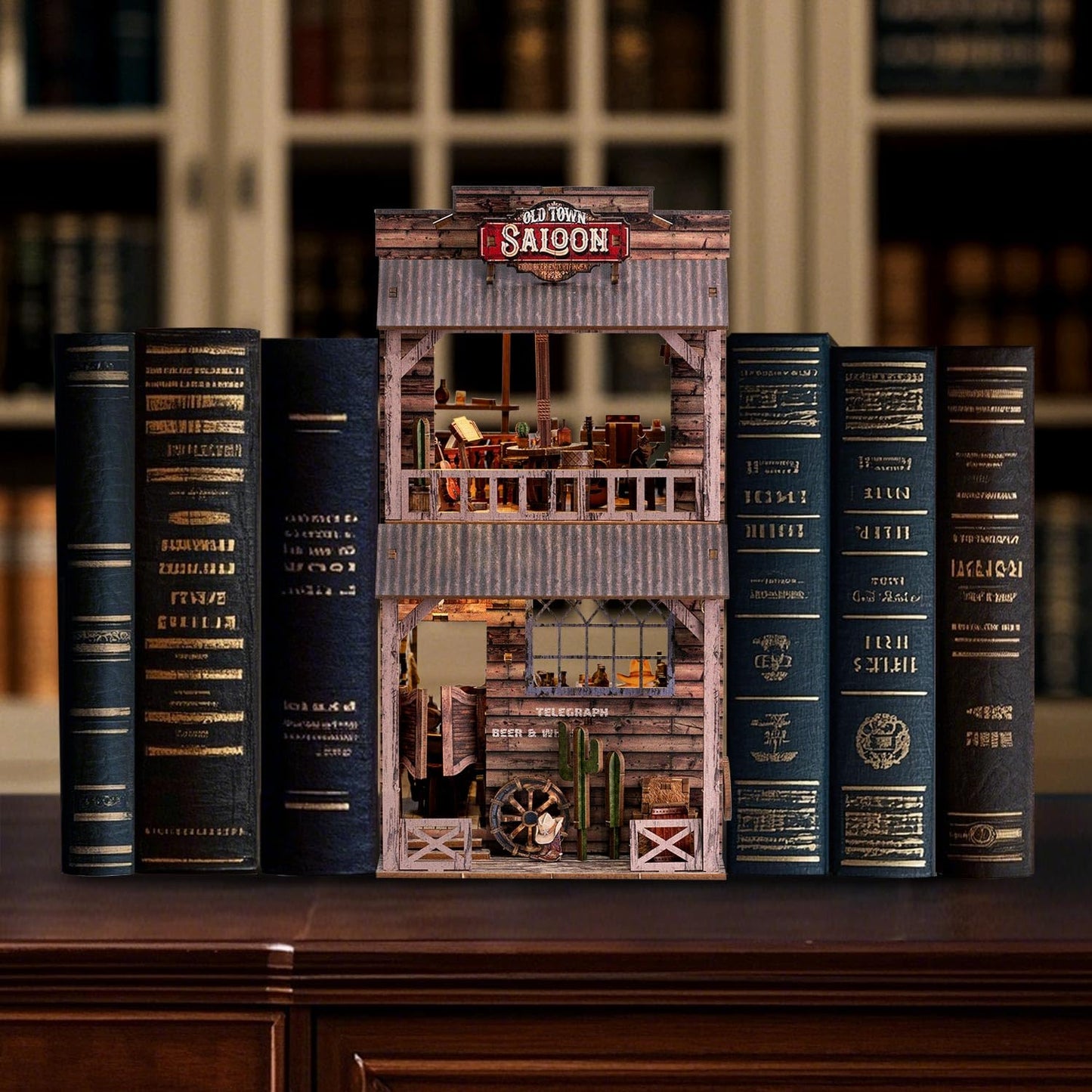 Wondyland Book Nook Kit – DIY Miniature Old Town Saloon with LED Light