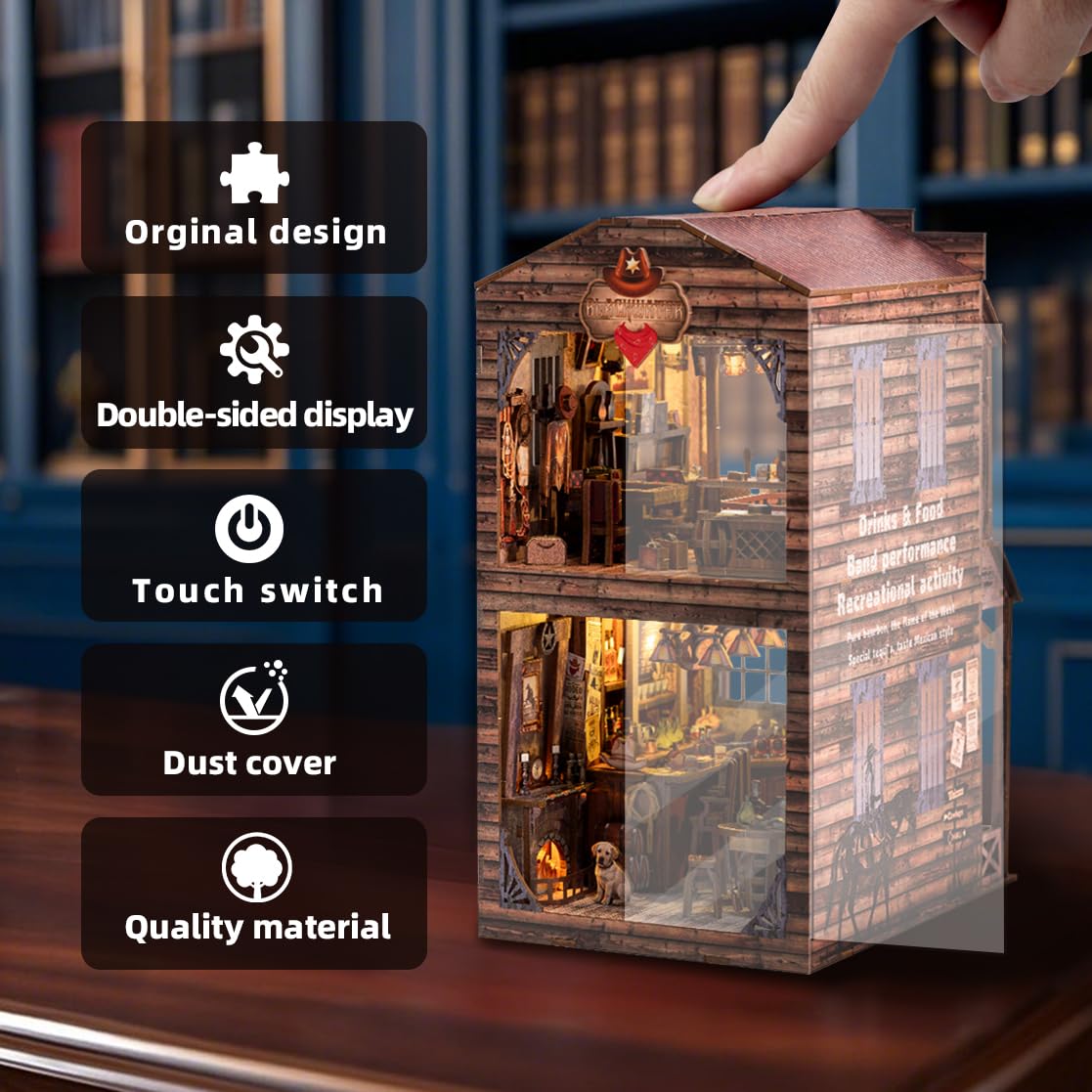 Wondyland Book Nook Kit – DIY Miniature Old Town Saloon with LED Light