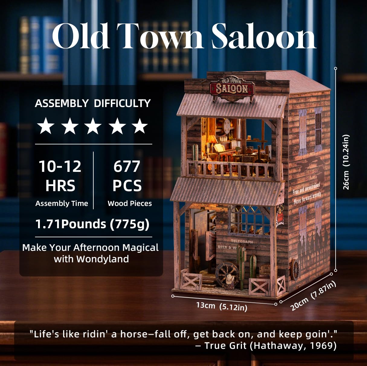 Wondyland Book Nook Kit – DIY Miniature Old Town Saloon with LED Light