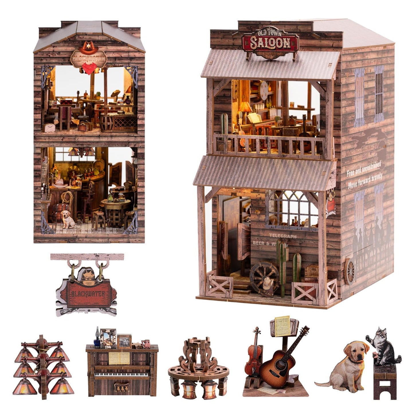Wondyland Book Nook Kit – DIY Miniature Old Town Saloon with LED Light