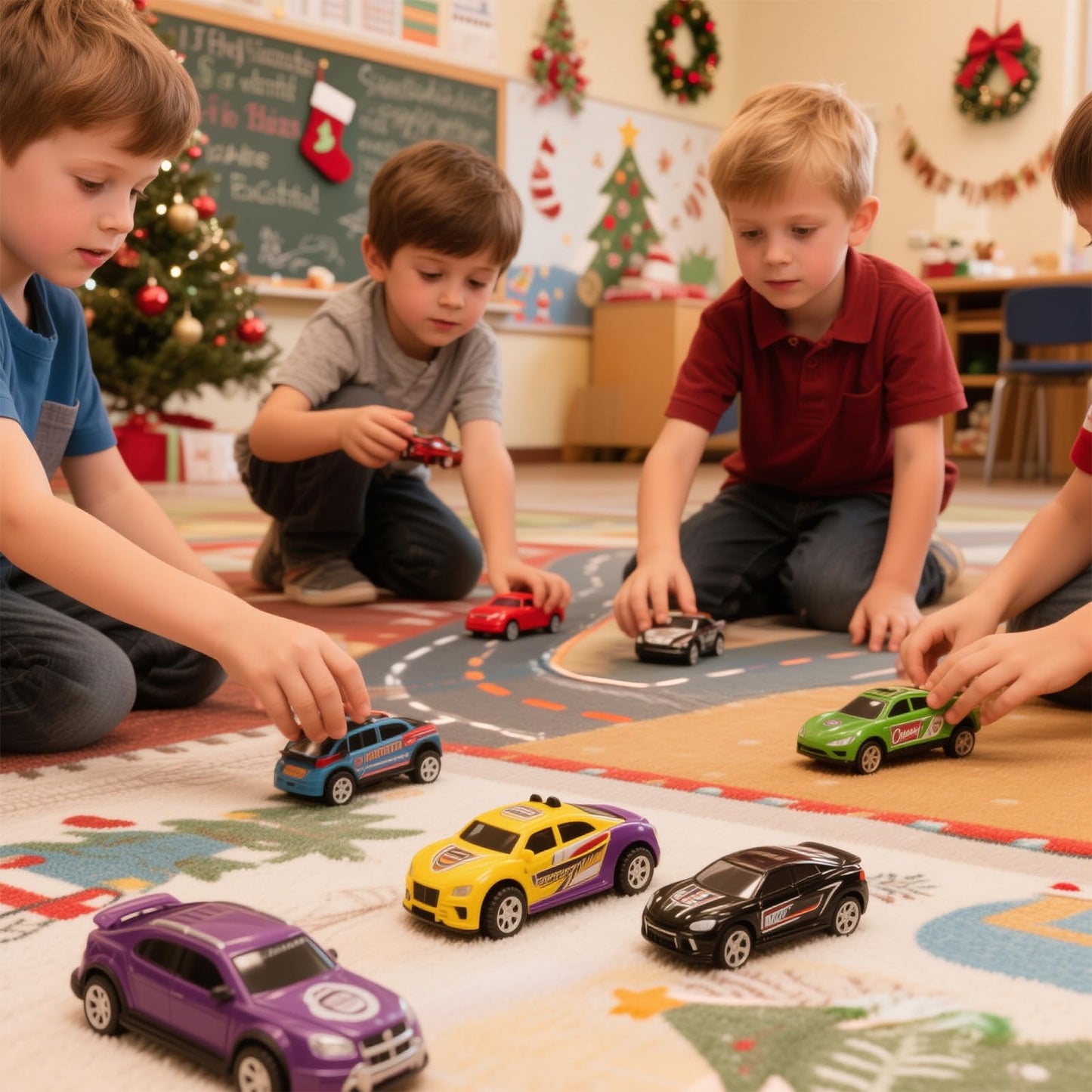 Wonfirang 28 PCS Valentines Day Party Favors for Kids – Racing Cars & Cards Set