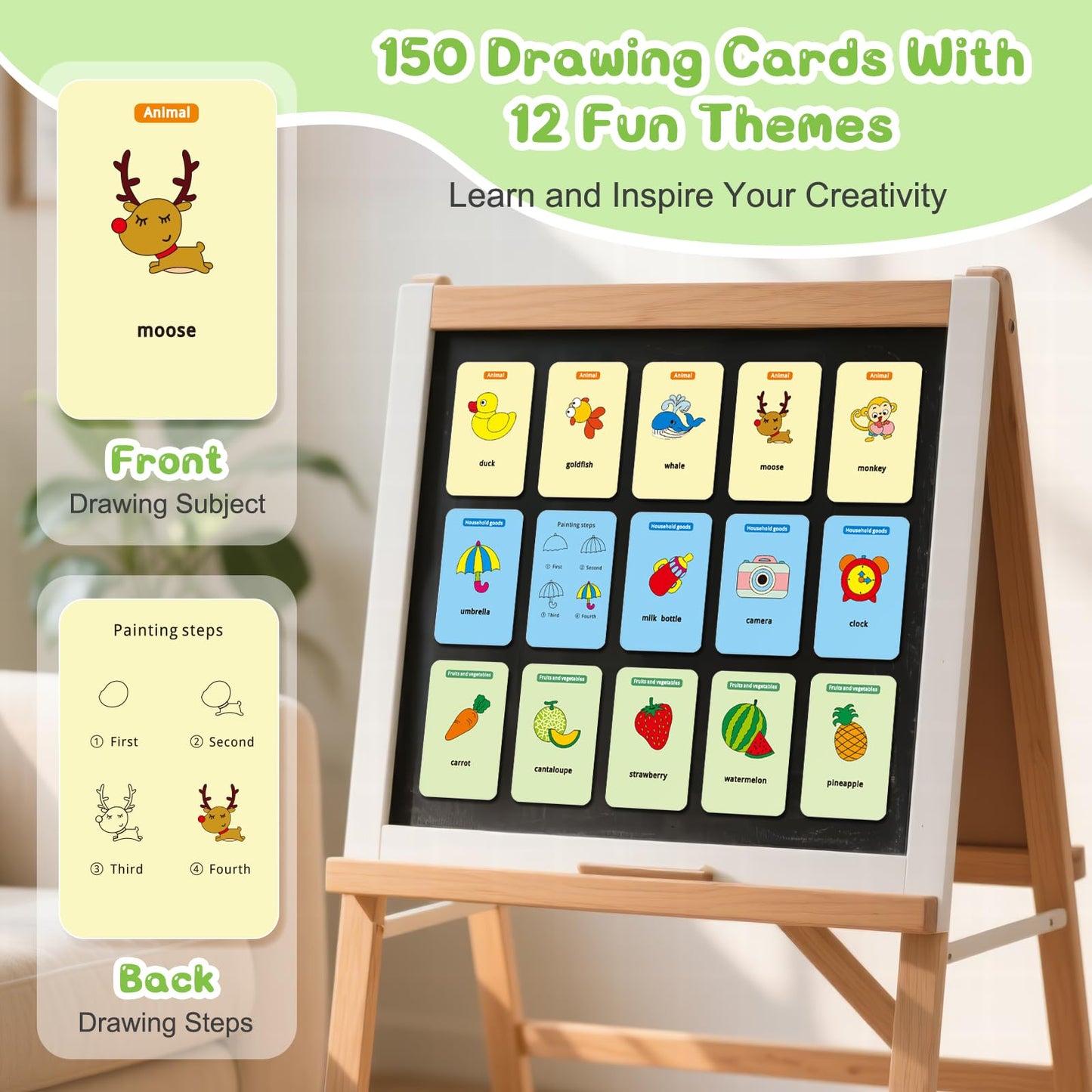 Wonovate Smart Drawing Robot for Kids - 150 Cards, No-Projector Art Toy (Green)