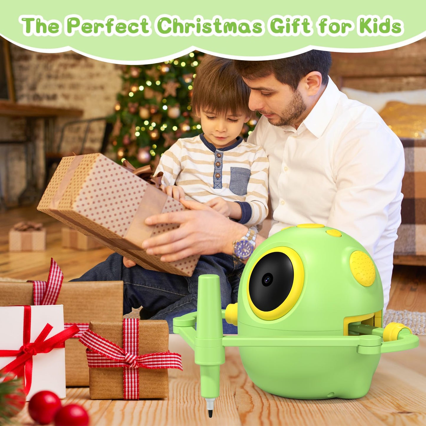 Wonovate Smart Drawing Robot for Kids - 150 Cards, No-Projector Art Toy (Green)