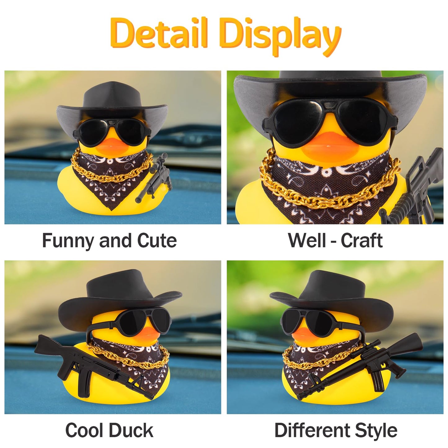 wonuu Black Cool Rubber Duck Car Ornament AK47 Edition Dashboard Duck Car Accessory