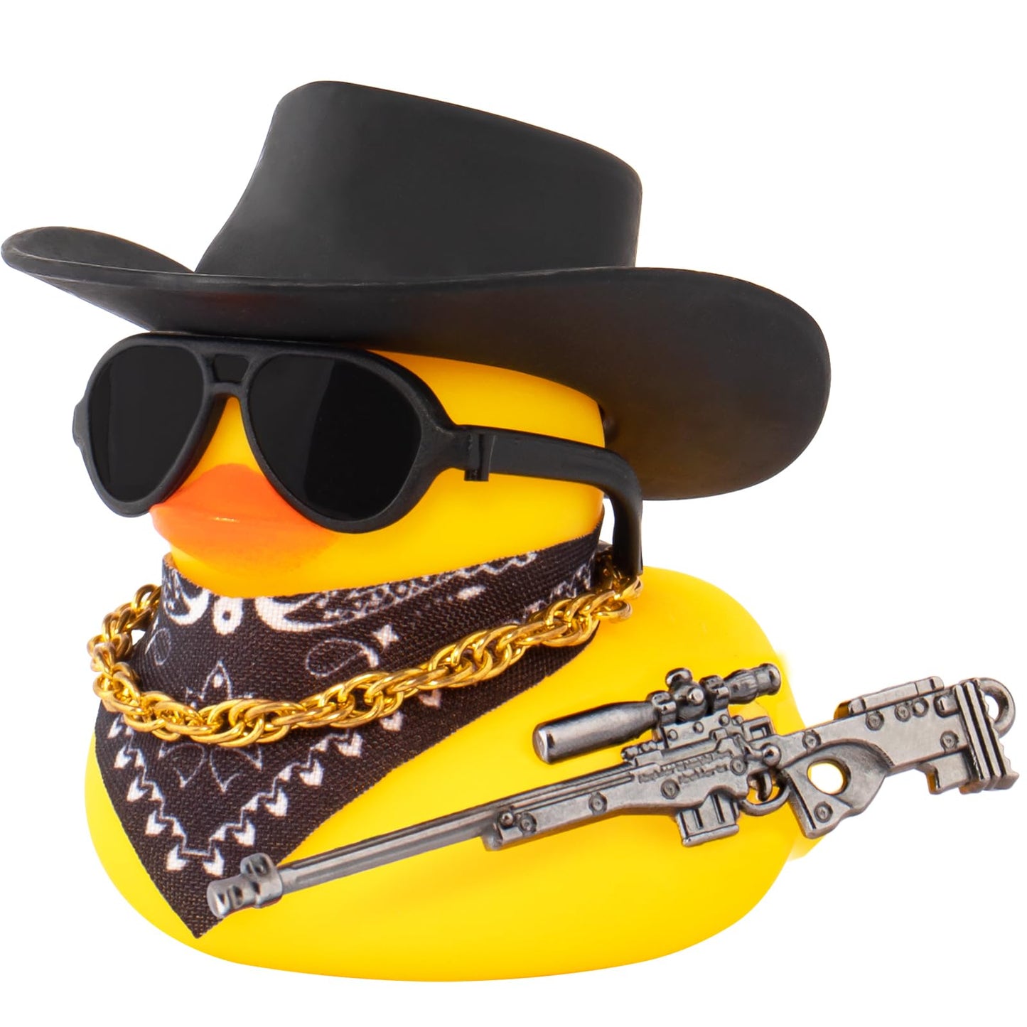 wonuu Black Cool Rubber Duck Car Ornament – Dashboard Decoration with Cowboy Hat and Sunglasses