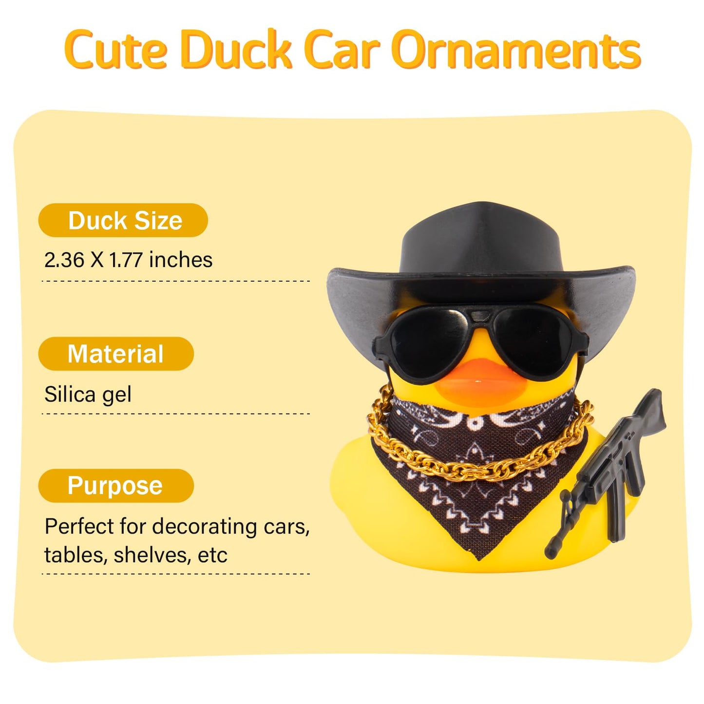 wonuu Black Cool Rubber Duck Car Ornament AK47 Edition Dashboard Duck Car Accessory