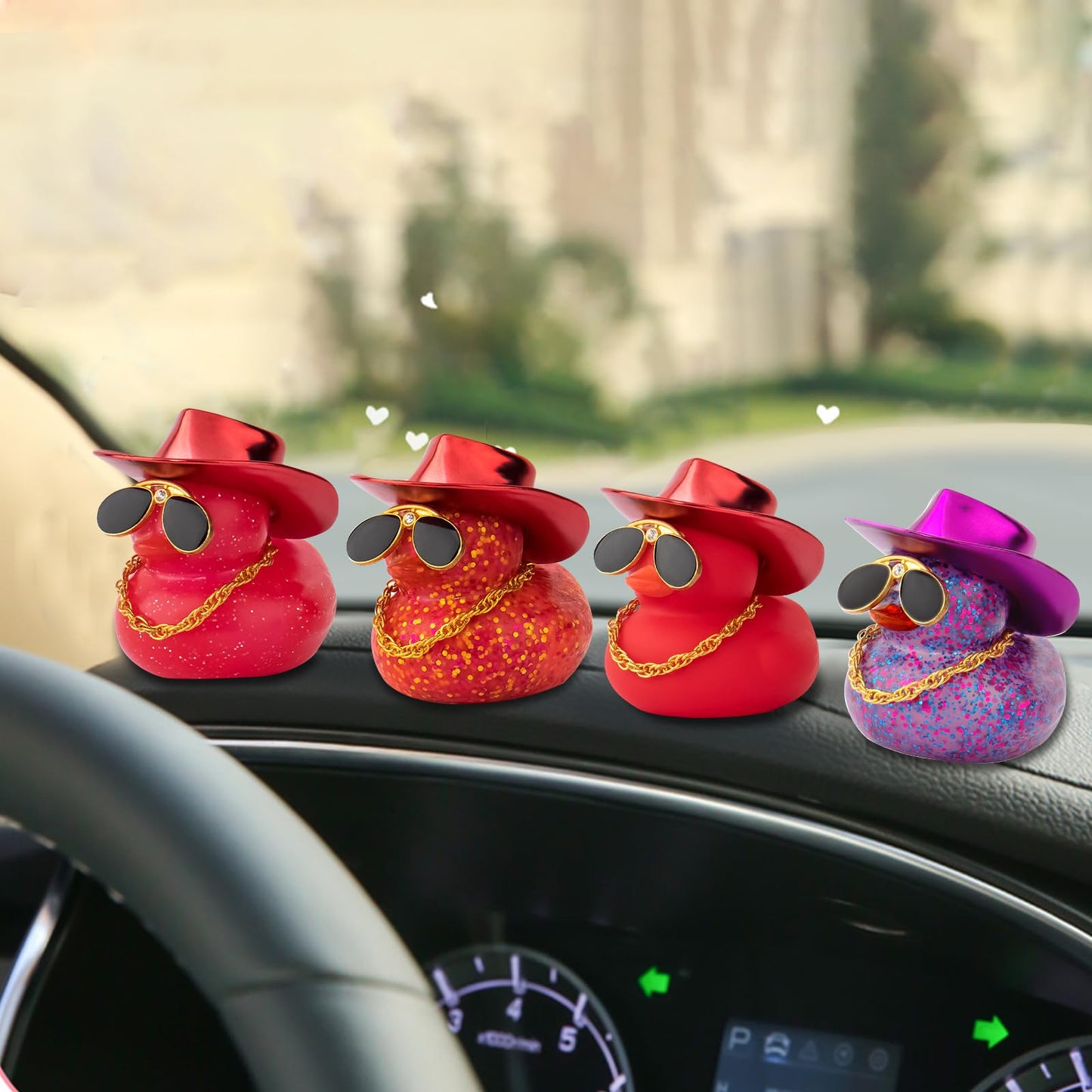 Wonuu Car Rubber Duck – Laser Cowboy Hat, Diamond Glasses & Necklace Dashboard Ornament