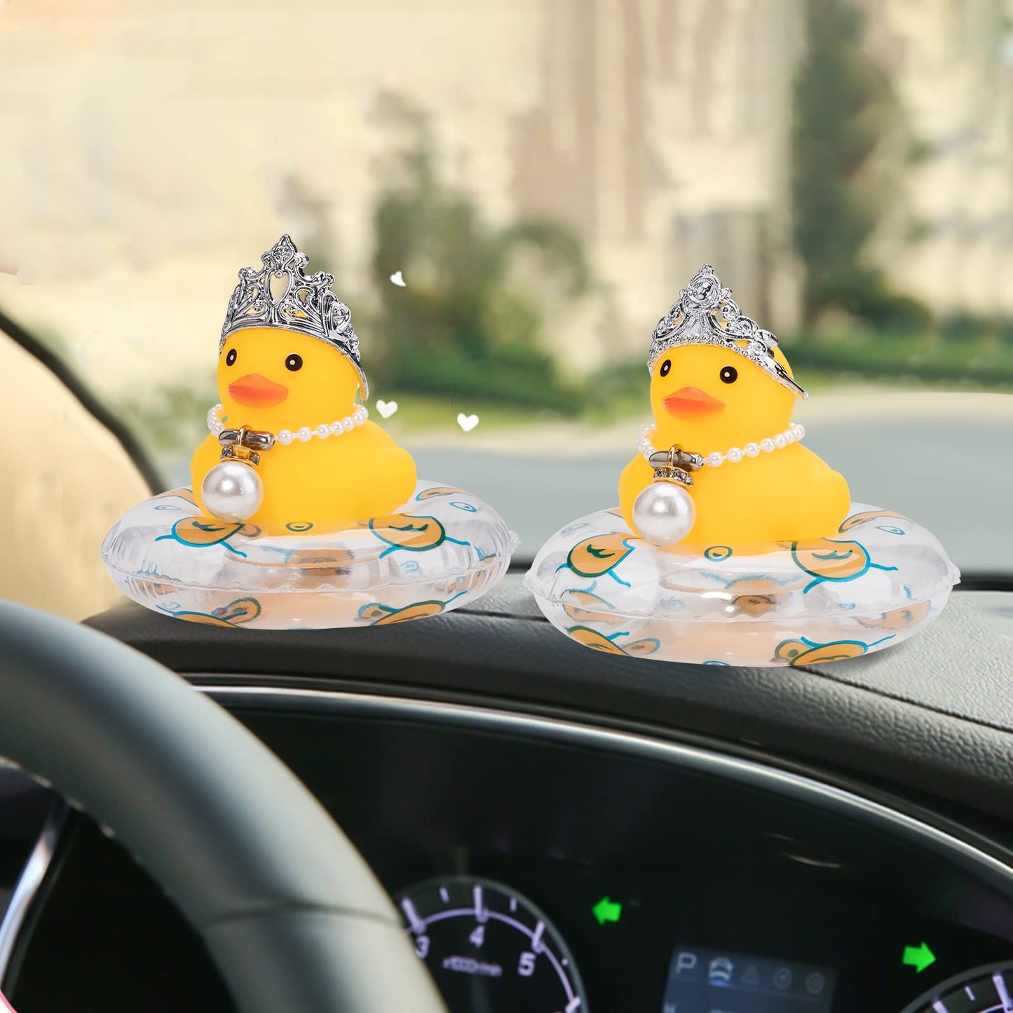 Wonuu Car Duck – Crowned Rubber Duck Dashboard Ornament with Necklace and Squeak
