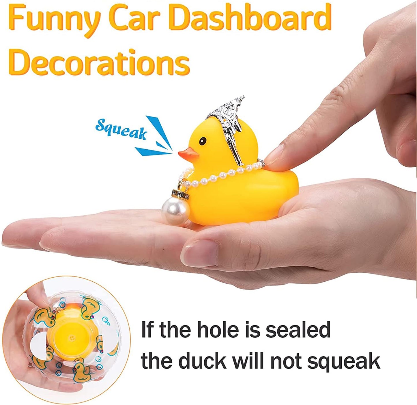 Wonuu Car Duck – Crowned Rubber Duck Dashboard Ornament with Necklace and Squeak