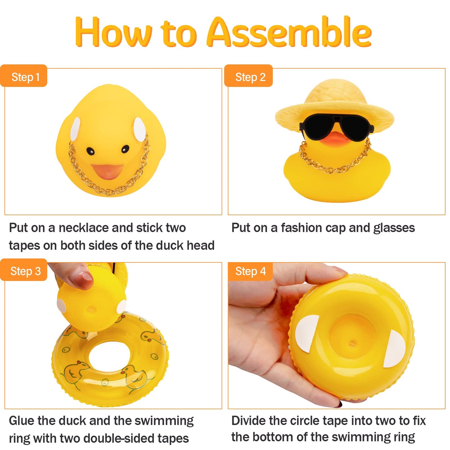 wonuu Car Rubber Duck – Yellow Dashboard Decor with Sun Hat, Sunglasses & Necklace