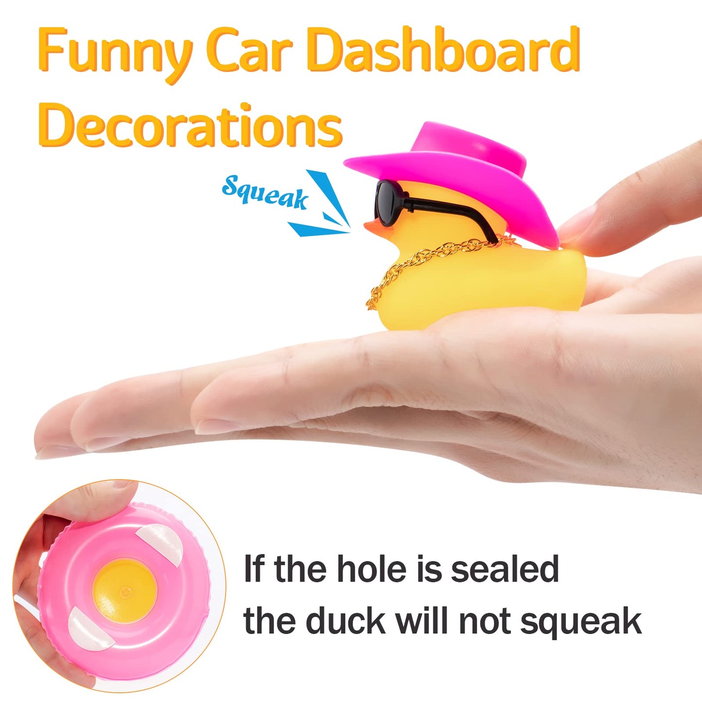 Wonuu Car Duck: Yellow Dashboard Decoration with Hat, Sunglasses, Necklace & Swim Ring