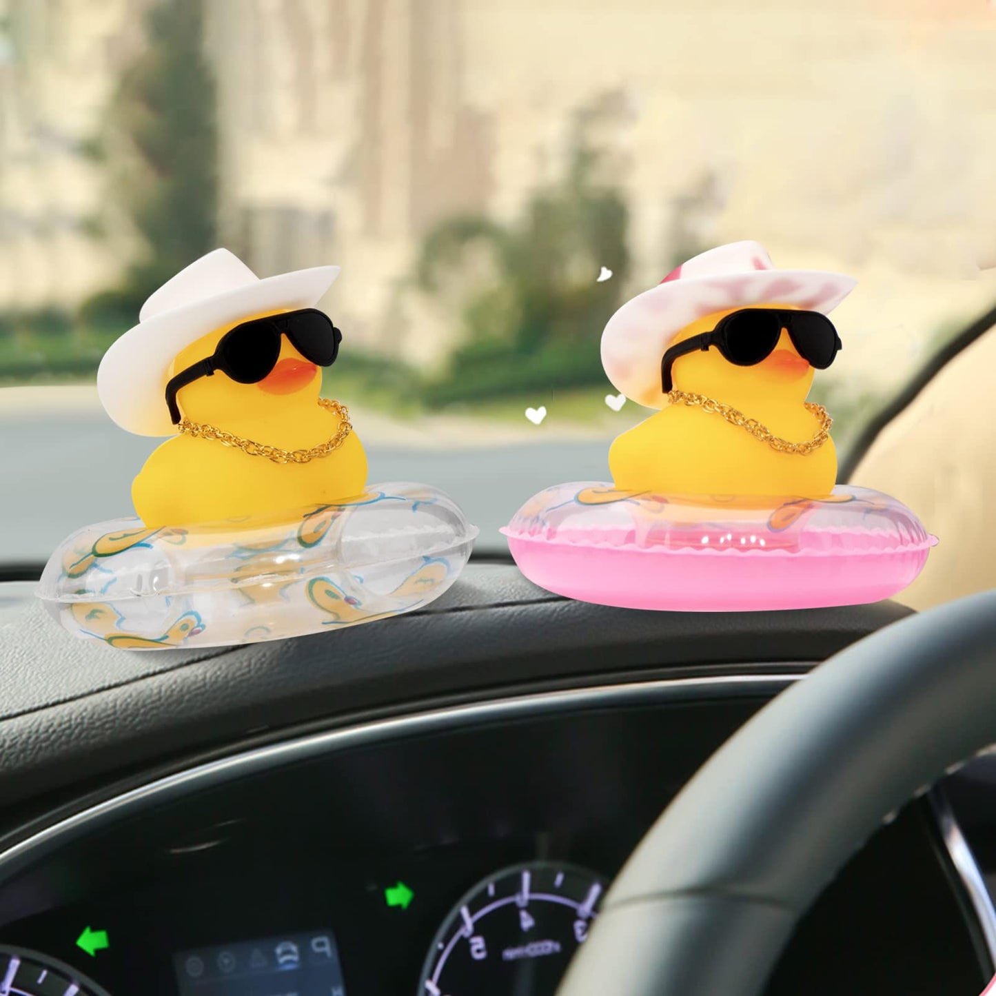 wonuu Car Rubber Duck – Yellow Dashboard Decor with Sun Hat, Sunglasses & Necklace