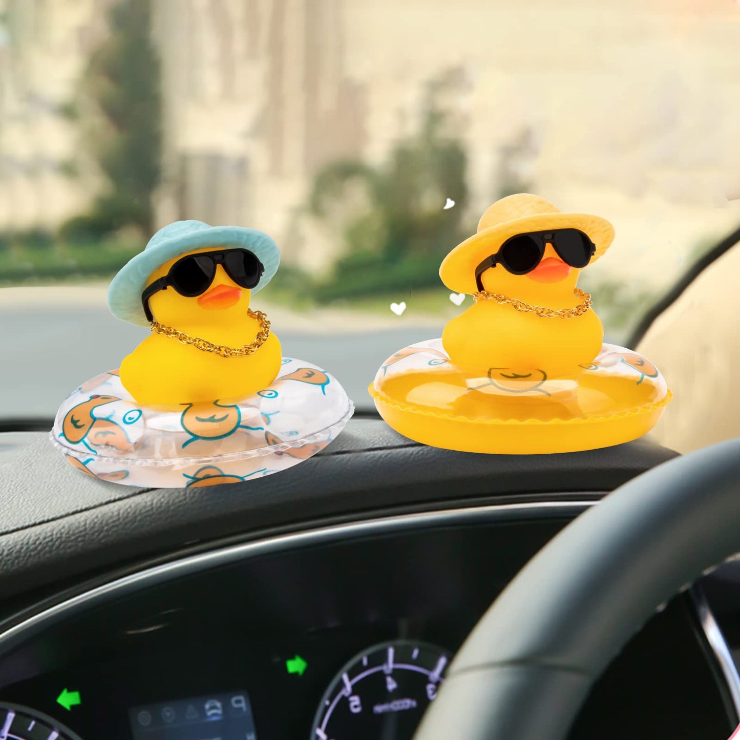 Wonuu Car Rubber Duck Dashboard Decoration – Yellow Duck with Hat, Sunglasses