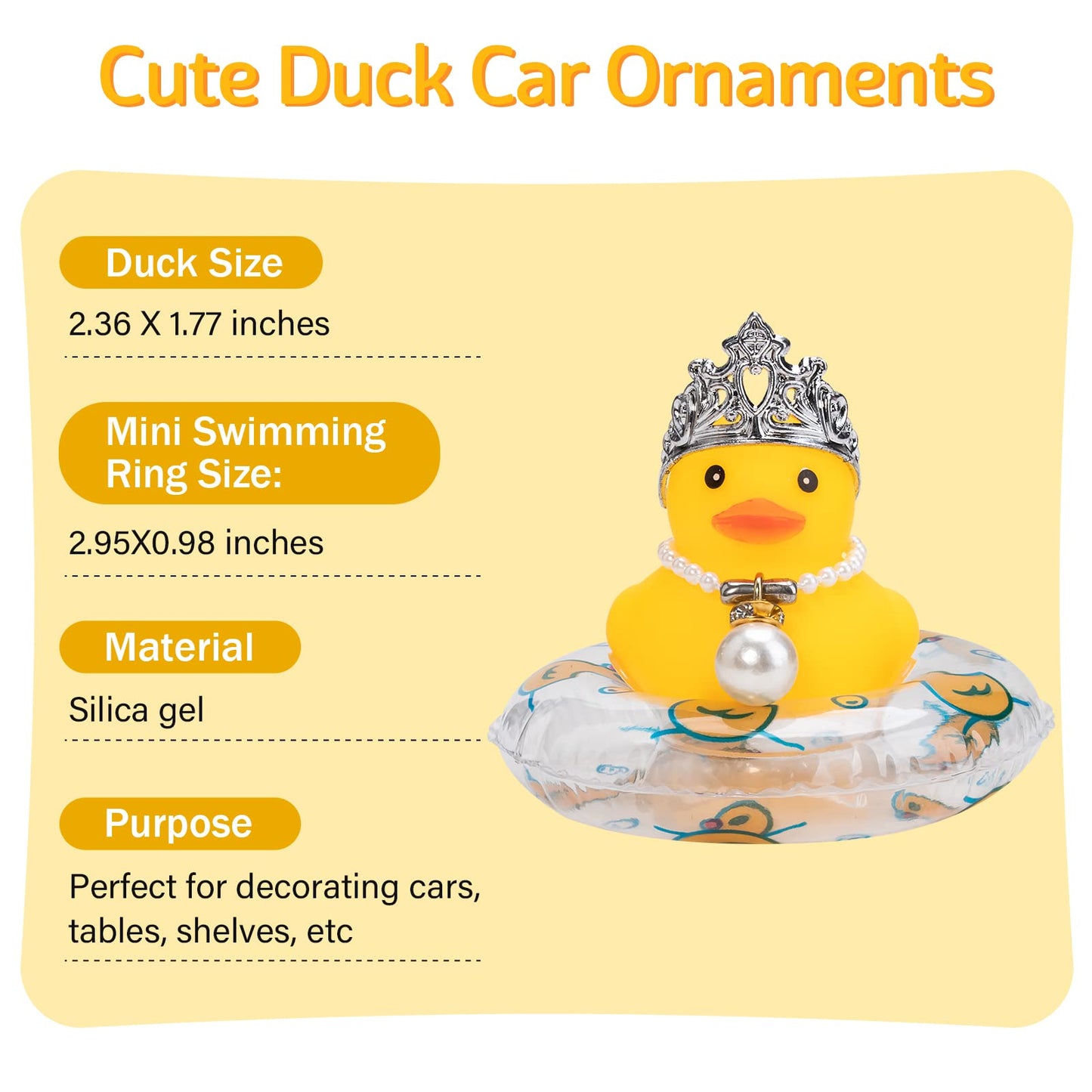 Wonuu Car Duck – Crowned Rubber Duck Dashboard Ornament with Necklace and Squeak