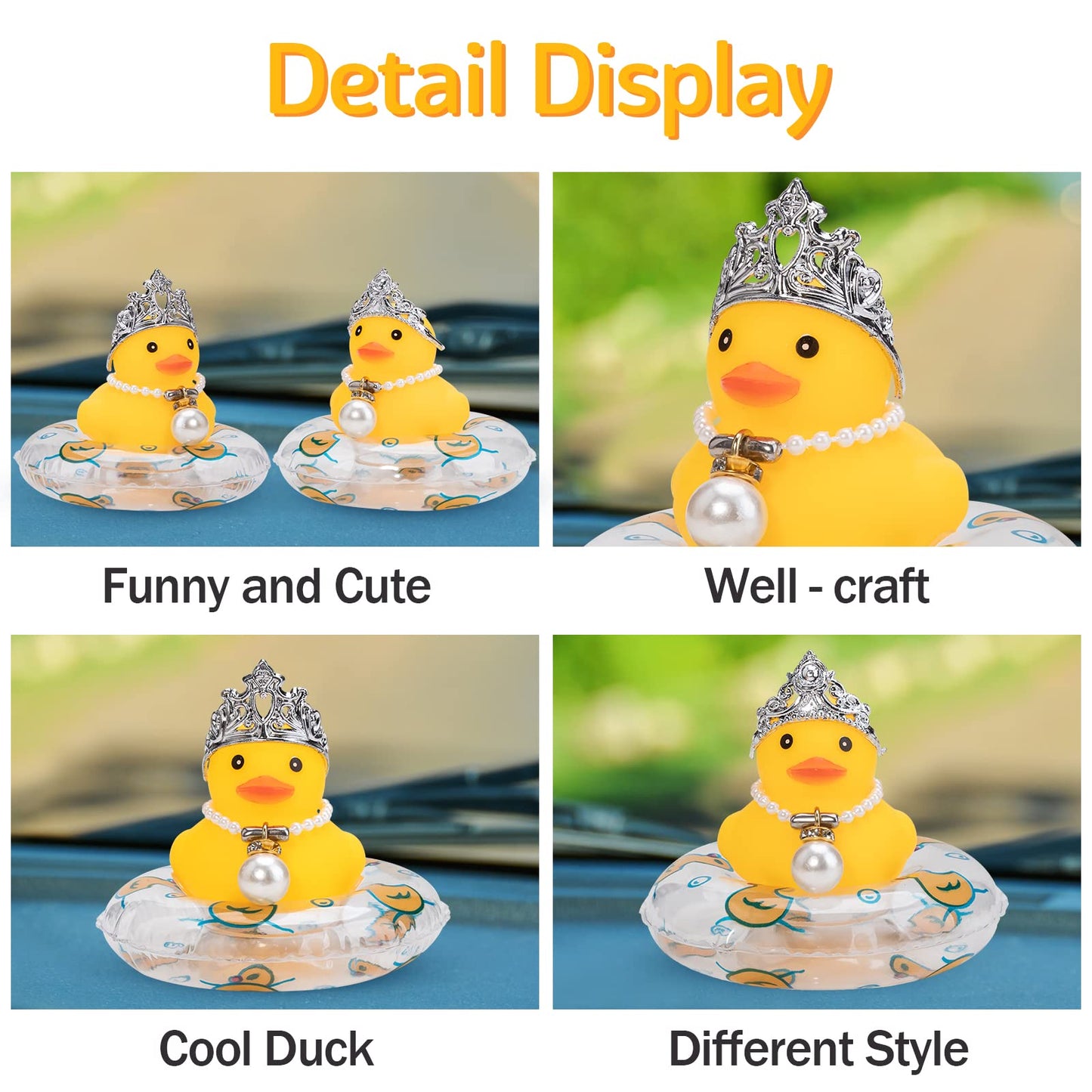 Wonuu Car Duck – Crowned Rubber Duck Dashboard Ornament with Necklace and Squeak