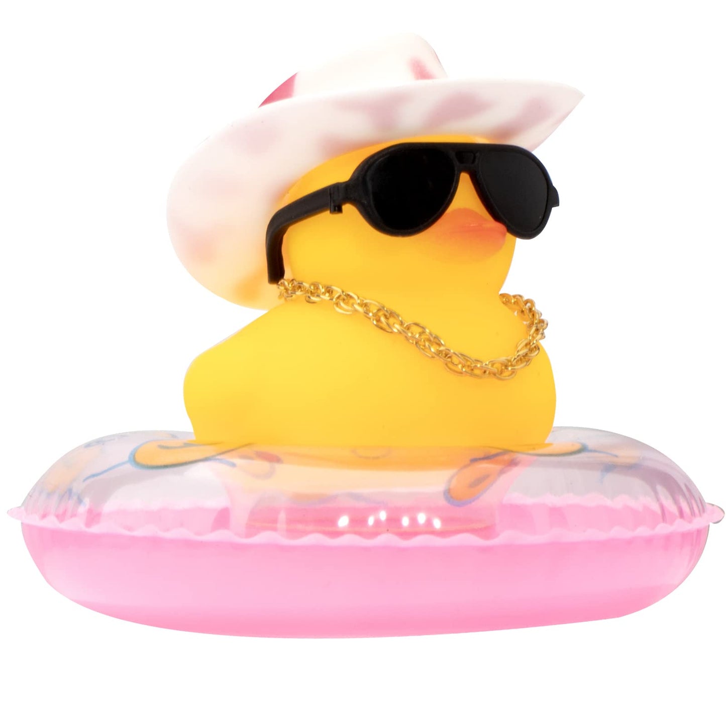 wonuu Car Rubber Duck – Yellow Dashboard Decor with Sun Hat, Sunglasses & Necklace