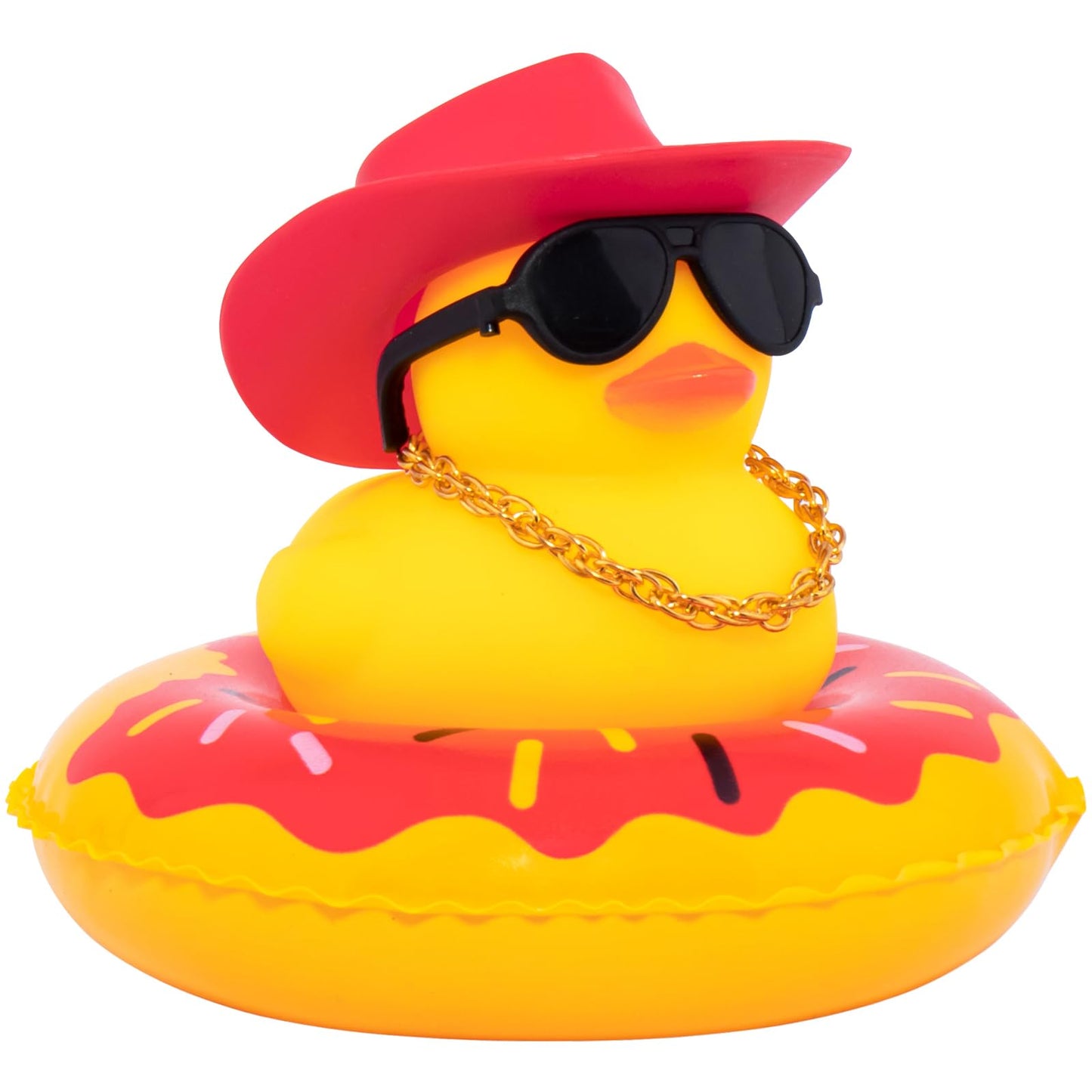 Wonuu Car Duck: Yellow Dashboard Decoration with Hat, Sunglasses, Necklace & Swim Ring