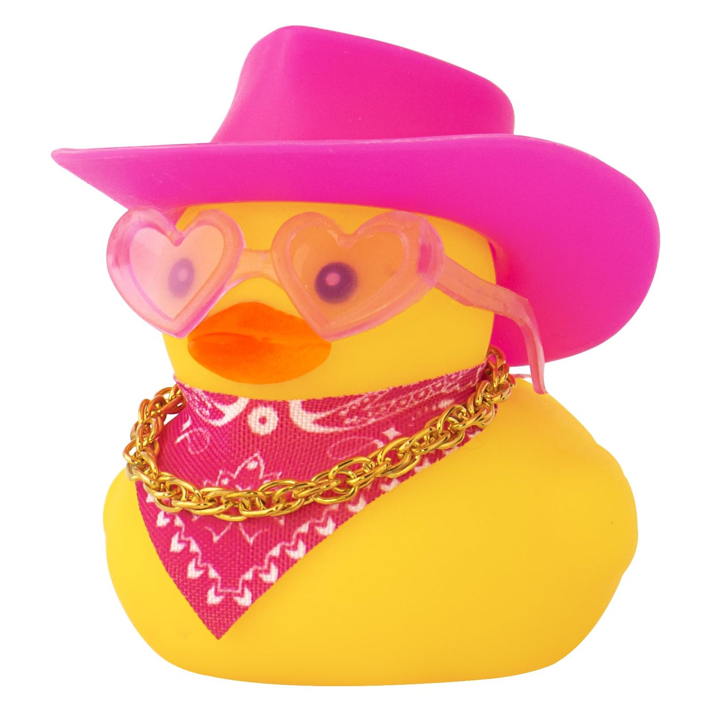 wonuu Car Rubber Cowboy Duck – Yellow Dashboard Decor with Cowboy Hat, Pink Sunglasses & Necklace