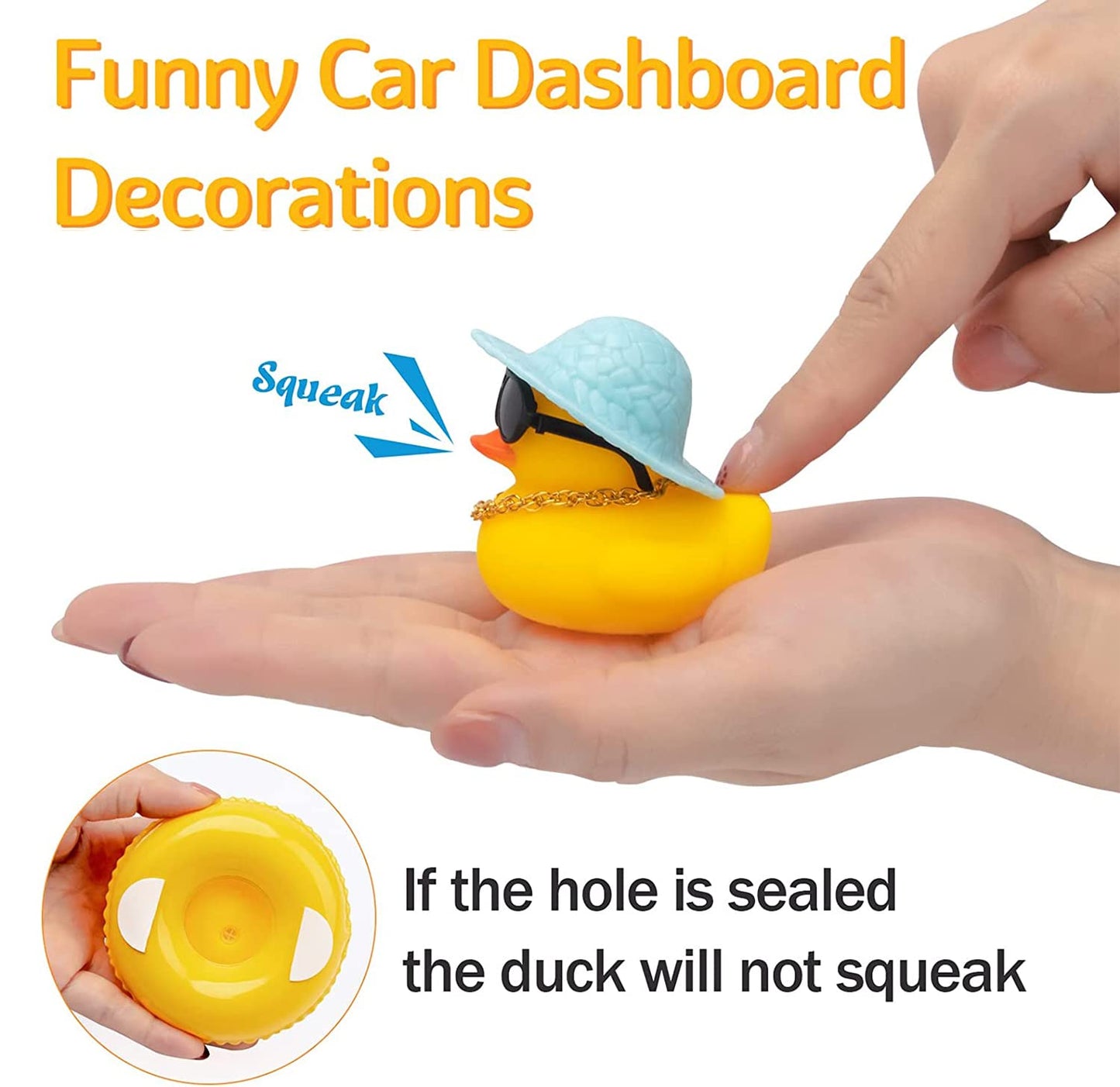 Wonuu Car Rubber Duck—Yellow Dashboard Decor with Sun Hat, Sunglasses & Swim Ring