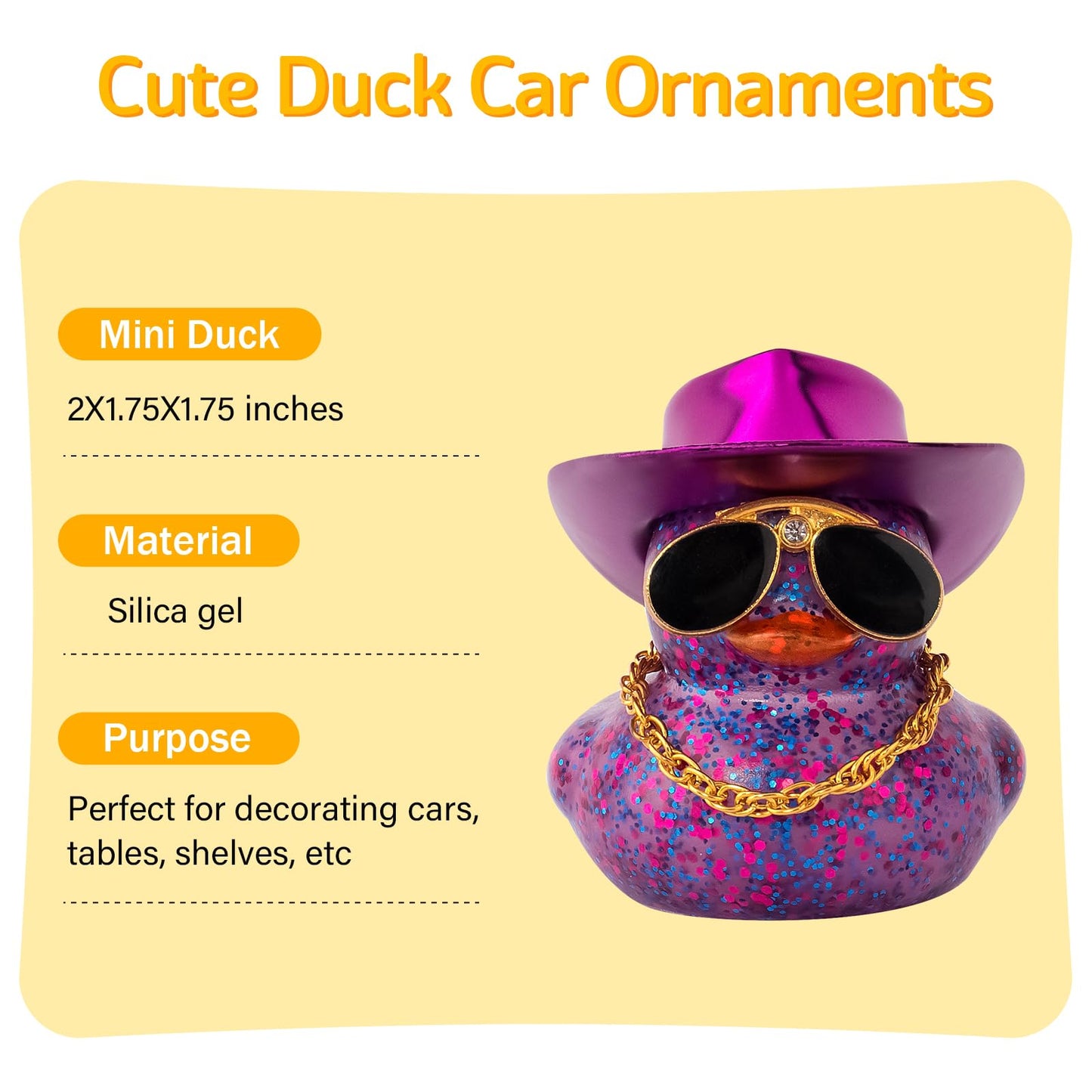 Wonuu Car Rubber Duck – Laser Cowboy Hat, Diamond Glasses & Necklace Dashboard Ornament