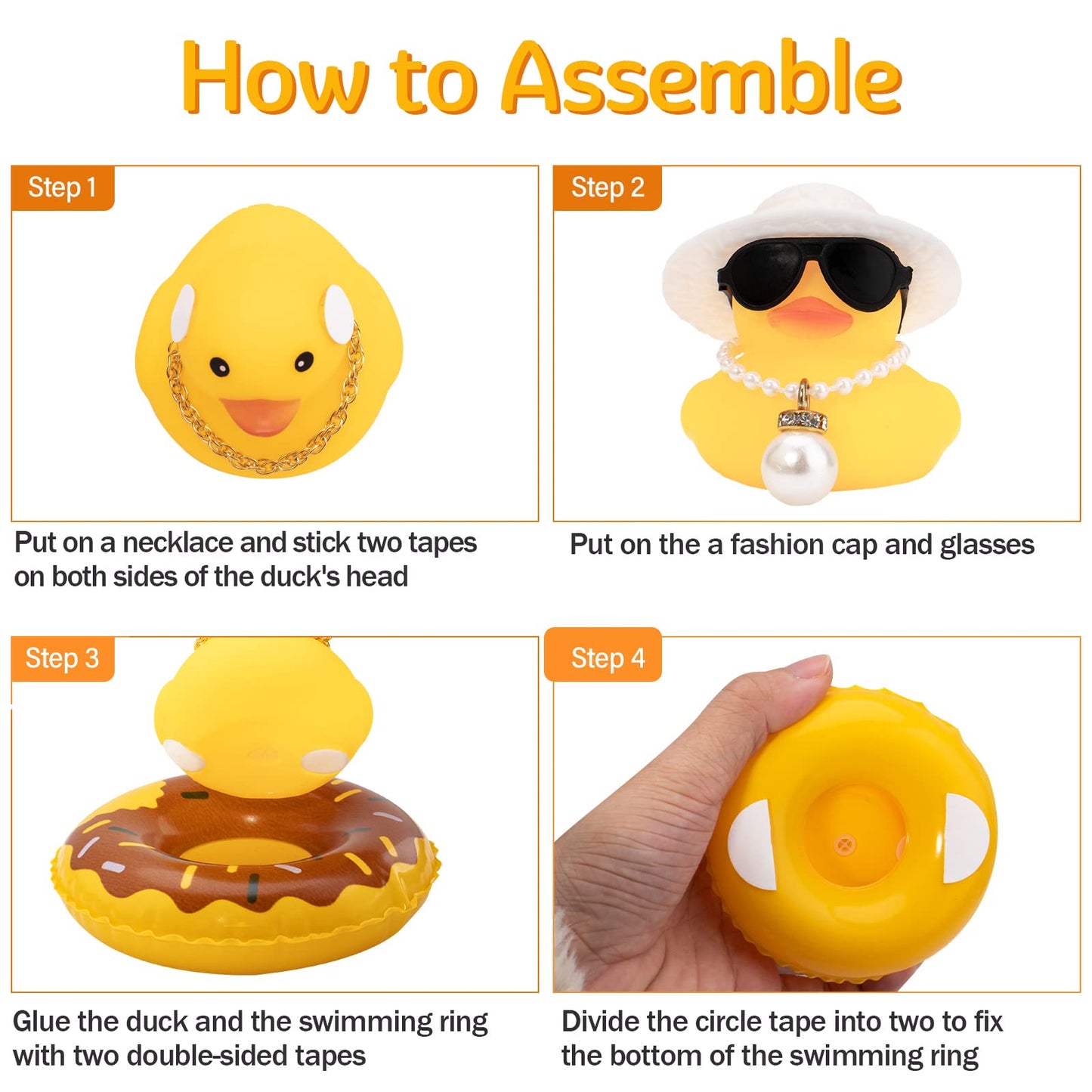 Wonuu Car Rubber Duck—Yellow Dashboard Decor with Sun Hat, Sunglasses & Swim Ring
