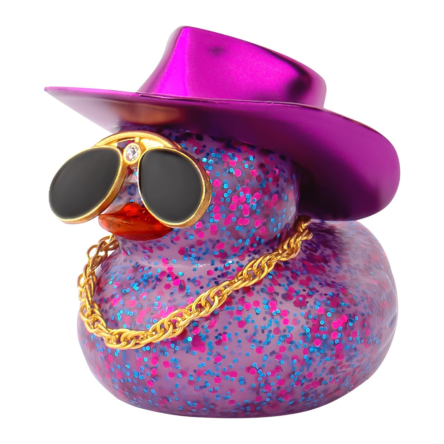 Wonuu Car Rubber Duck – Laser Cowboy Hat, Diamond Glasses & Necklace Dashboard Ornament