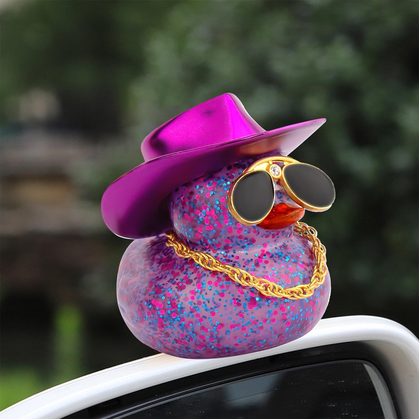Wonuu Car Rubber Duck – Laser Cowboy Hat, Diamond Glasses & Necklace Dashboard Ornament