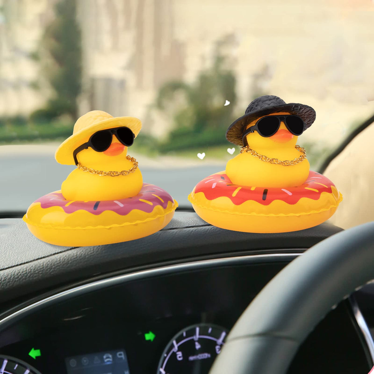 Wonuu Car Rubber Duck - Fun Dashboard Decoration with Hat, Sunglasses & Swim Ring