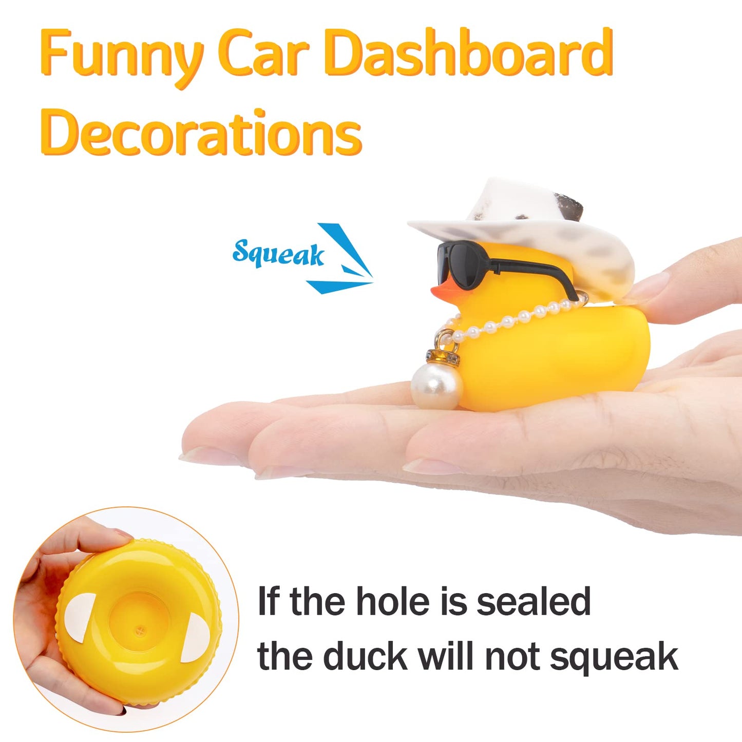wonuu Car Rubber Duck — Yellow Dashboard Decor with Sun Hat, Sunglasses, Necklace & Swim Ring