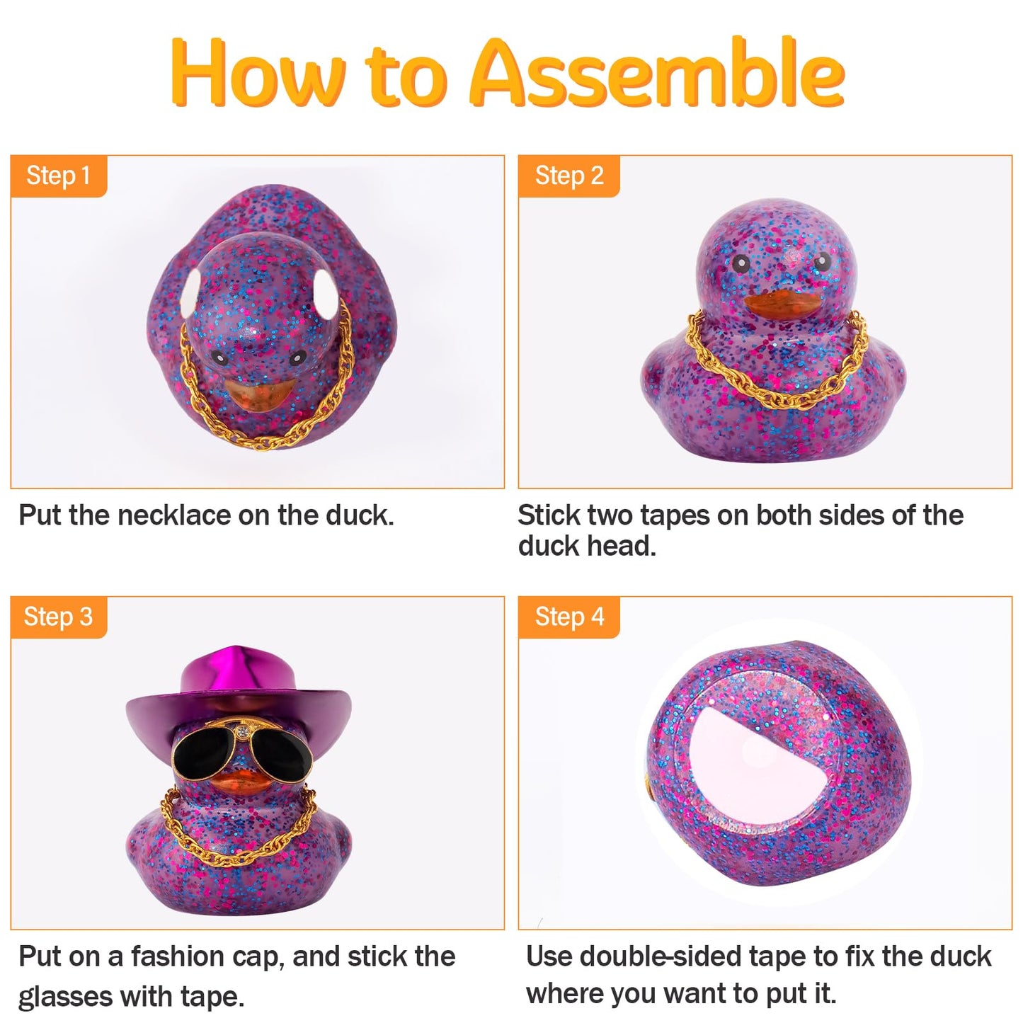 Wonuu Car Rubber Duck – Laser Cowboy Hat, Diamond Glasses & Necklace Dashboard Ornament
