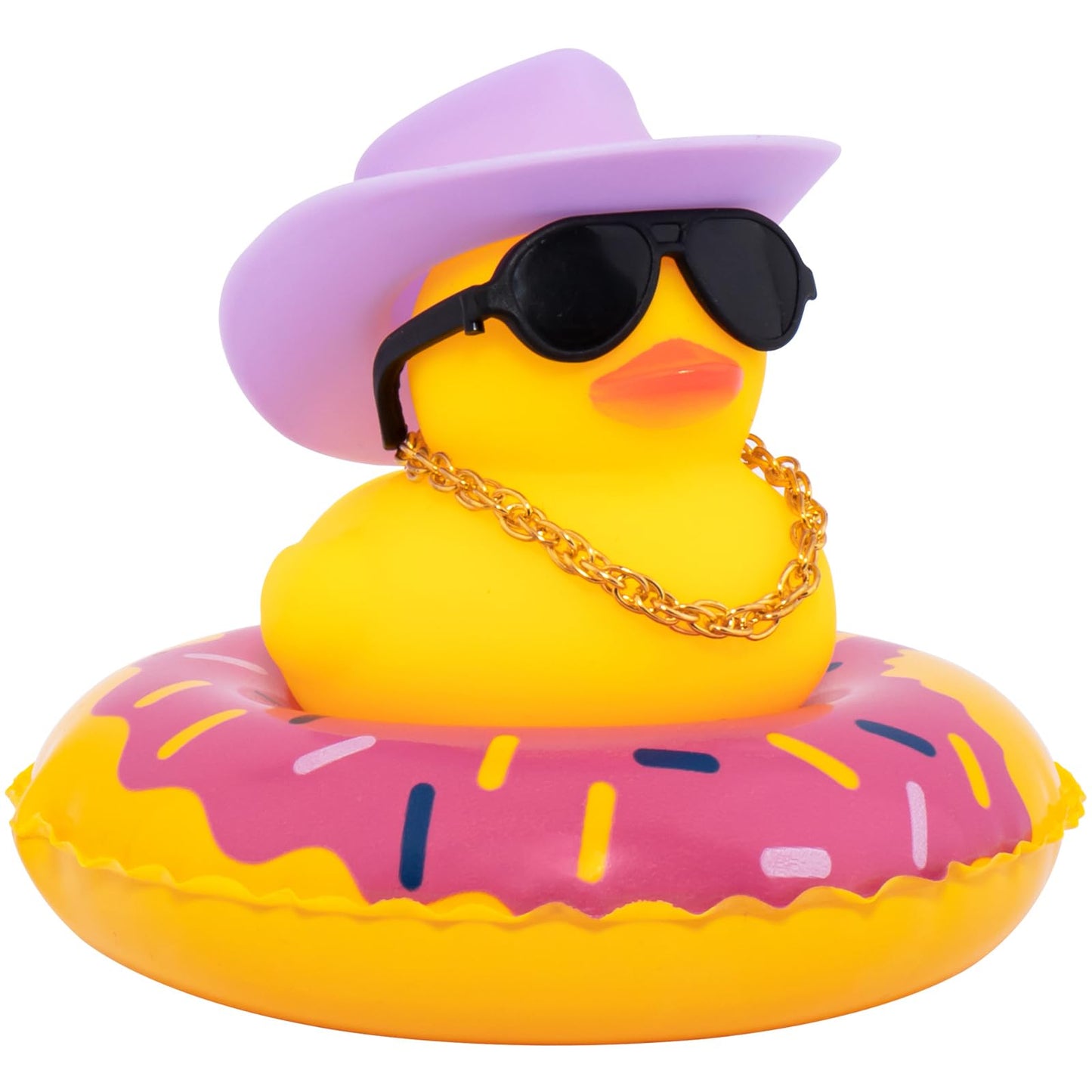 Wonuu Car Rubber Duck – Yellow Dashboard Decor with Sun Hat, Sunglasses, Necklace & Swim Ring