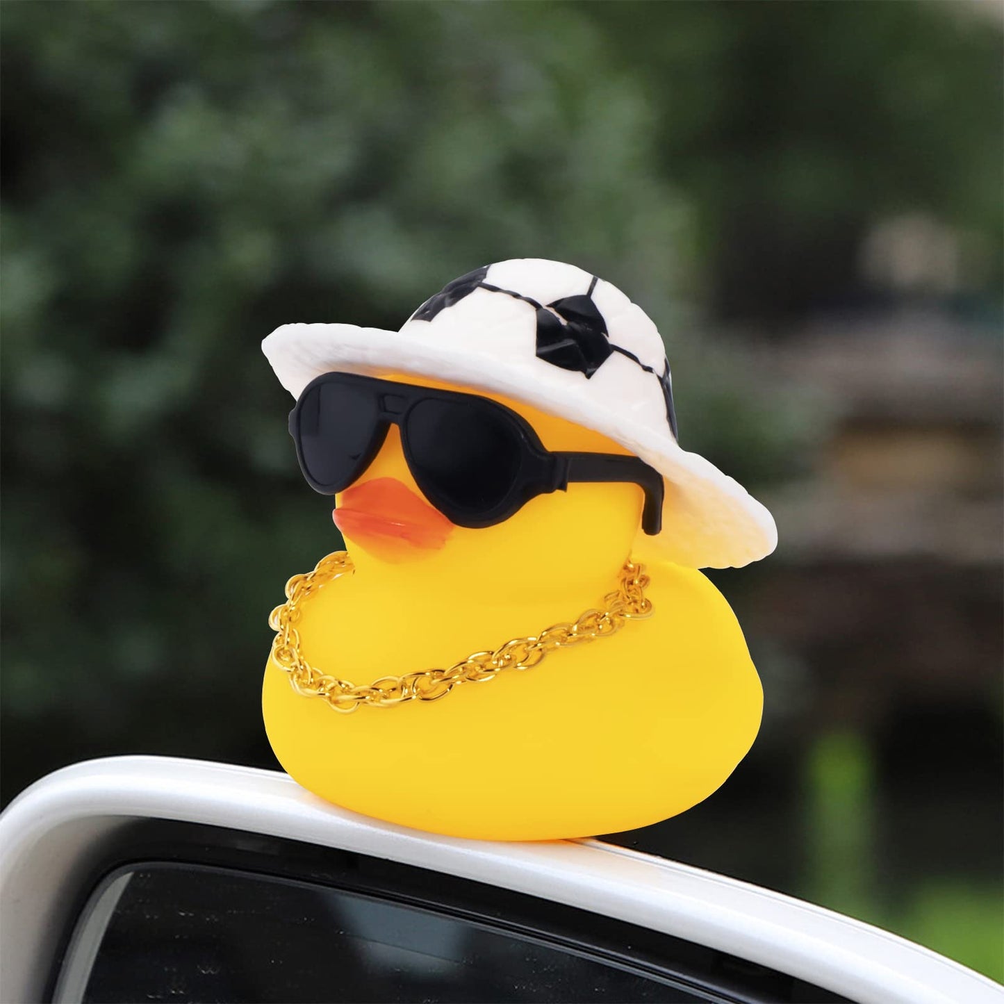 wonuu Car Rubber Duck – Yellow Dash Ornament with Sun Hat, Sunglasses, Necklace & Swim Ring