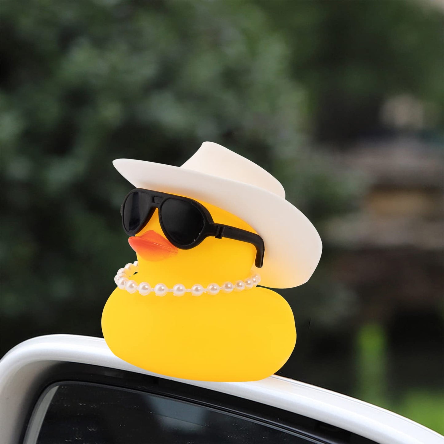 wonuu Car Rubber Duck - Yellow Dashboard Decor with Hat, Sunglasses & Swim Ring