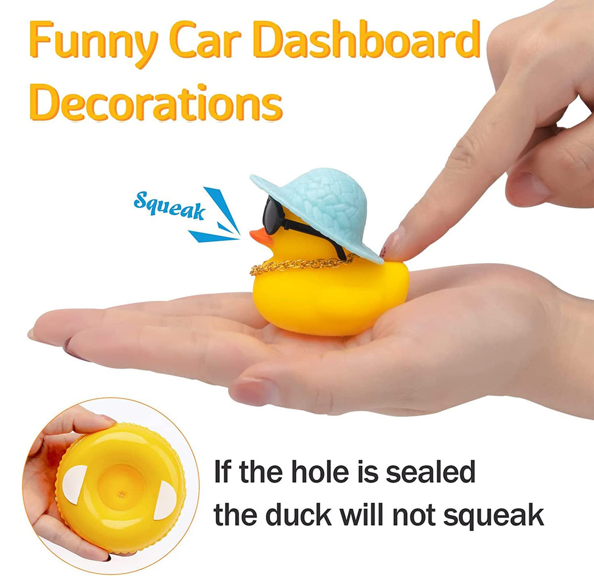 Wonuu Car Rubber Duck: Yellow Dashboard Decoration with Sun Hat, Sunglasses