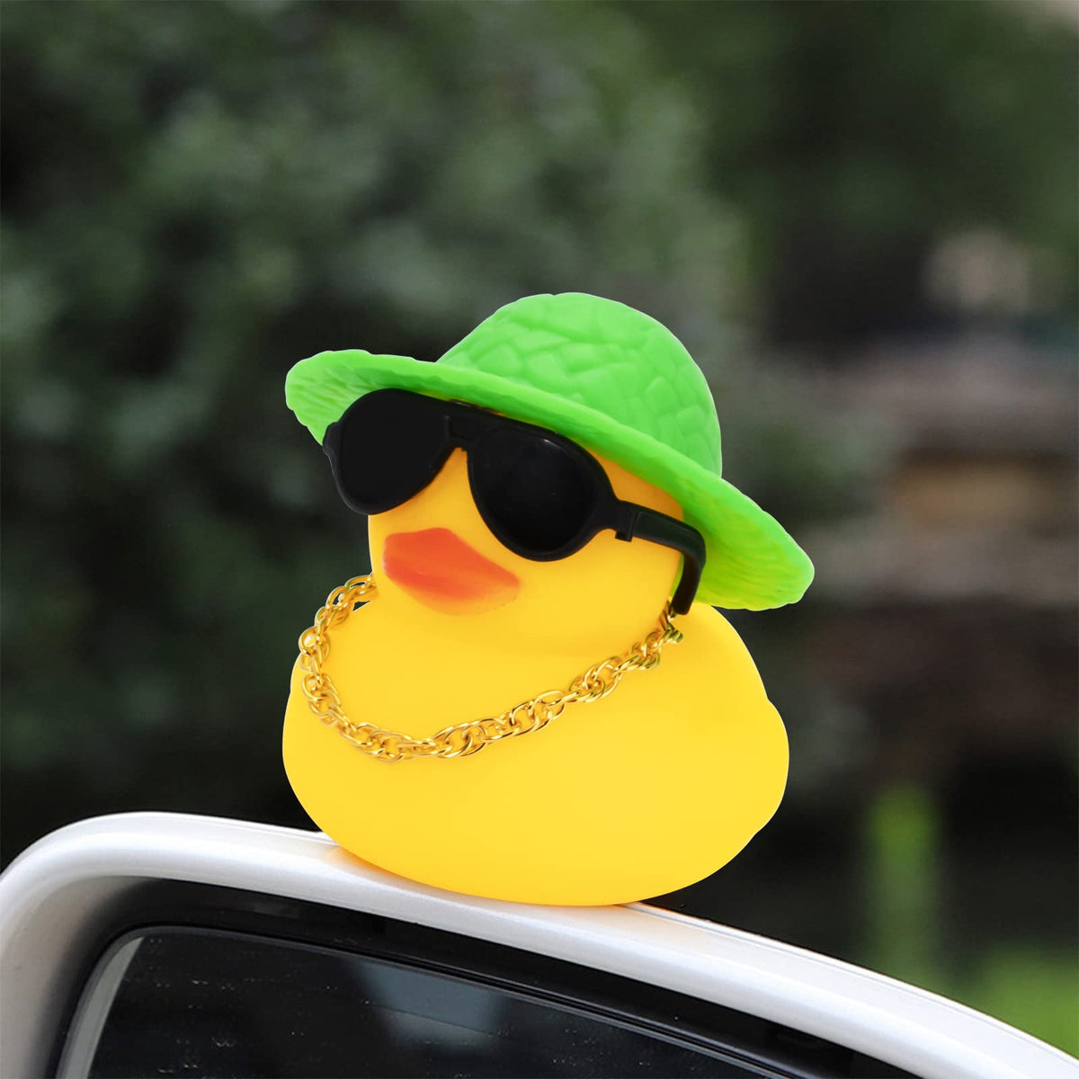 wonuu Car Rubber Duck – Yellow Dash Decor with Hat, Sunglasses & Swim Ring