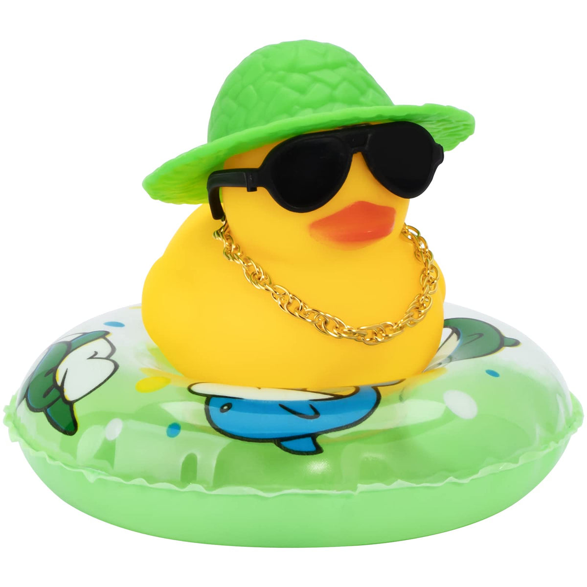 wonuu Car Rubber Duck – Yellow Dash Decor with Hat, Sunglasses & Swim Ring