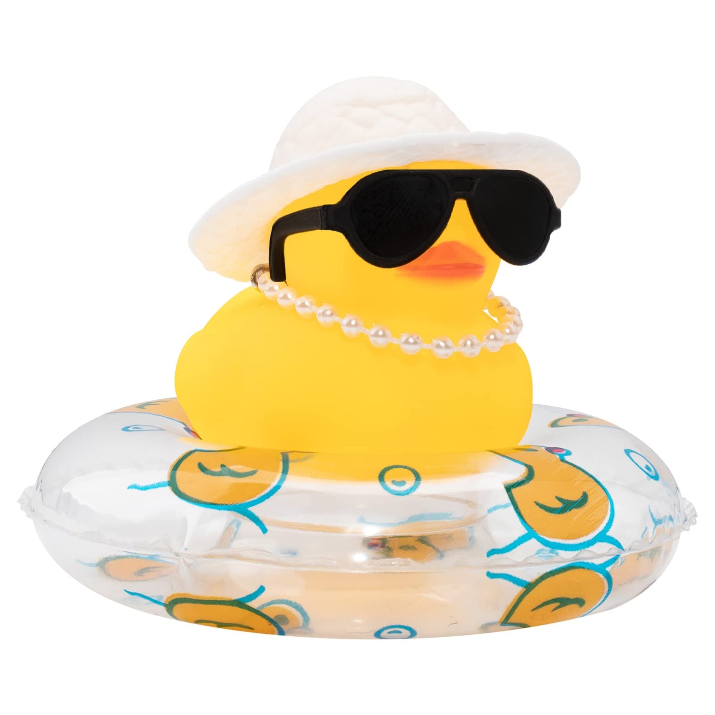 Wonuu Car Rubber Duck—Yellow Dashboard Decor with Sun Hat, Sunglasses & Swim Ring