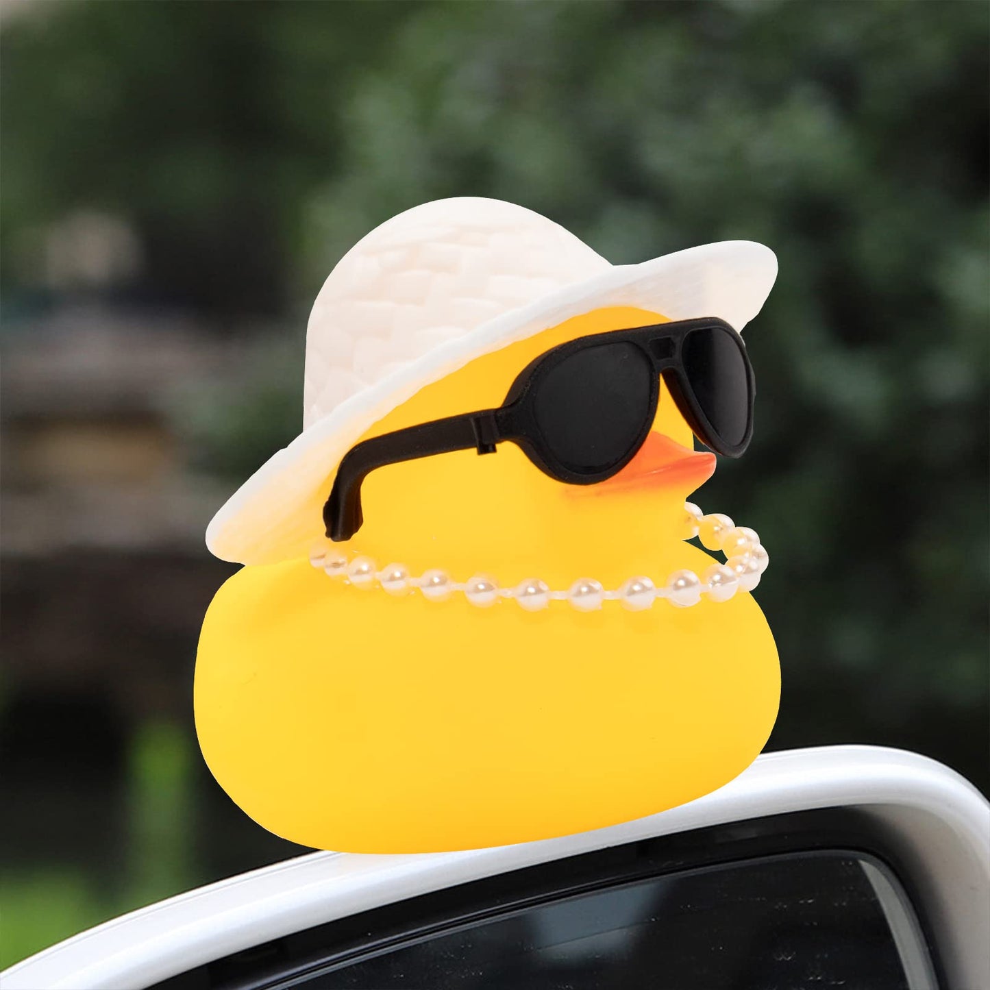 Wonuu Car Rubber Duck—Yellow Dashboard Decor with Sun Hat, Sunglasses & Swim Ring