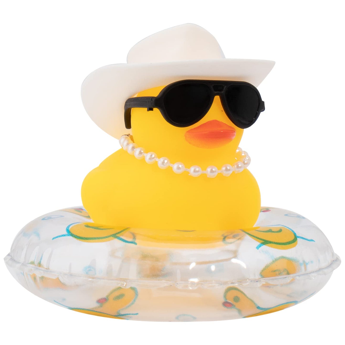 wonuu Car Rubber Duck - Yellow Dashboard Decor with Hat, Sunglasses & Swim Ring