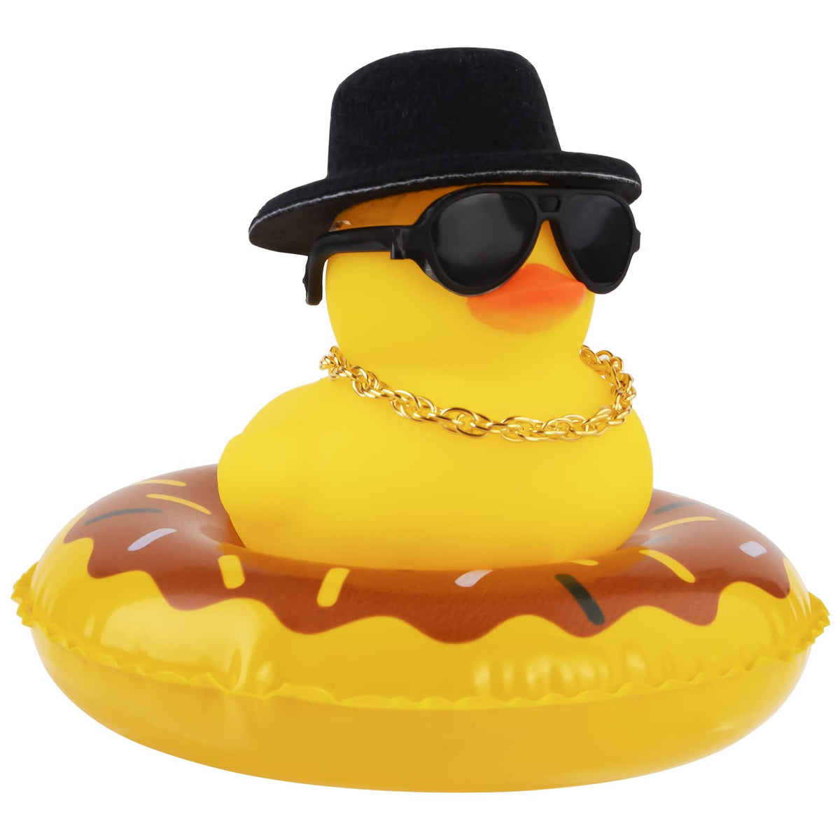 Wonuu Car Rubber Duck: Yellow Dashboard Decoration with Sun Hat, Sunglasses